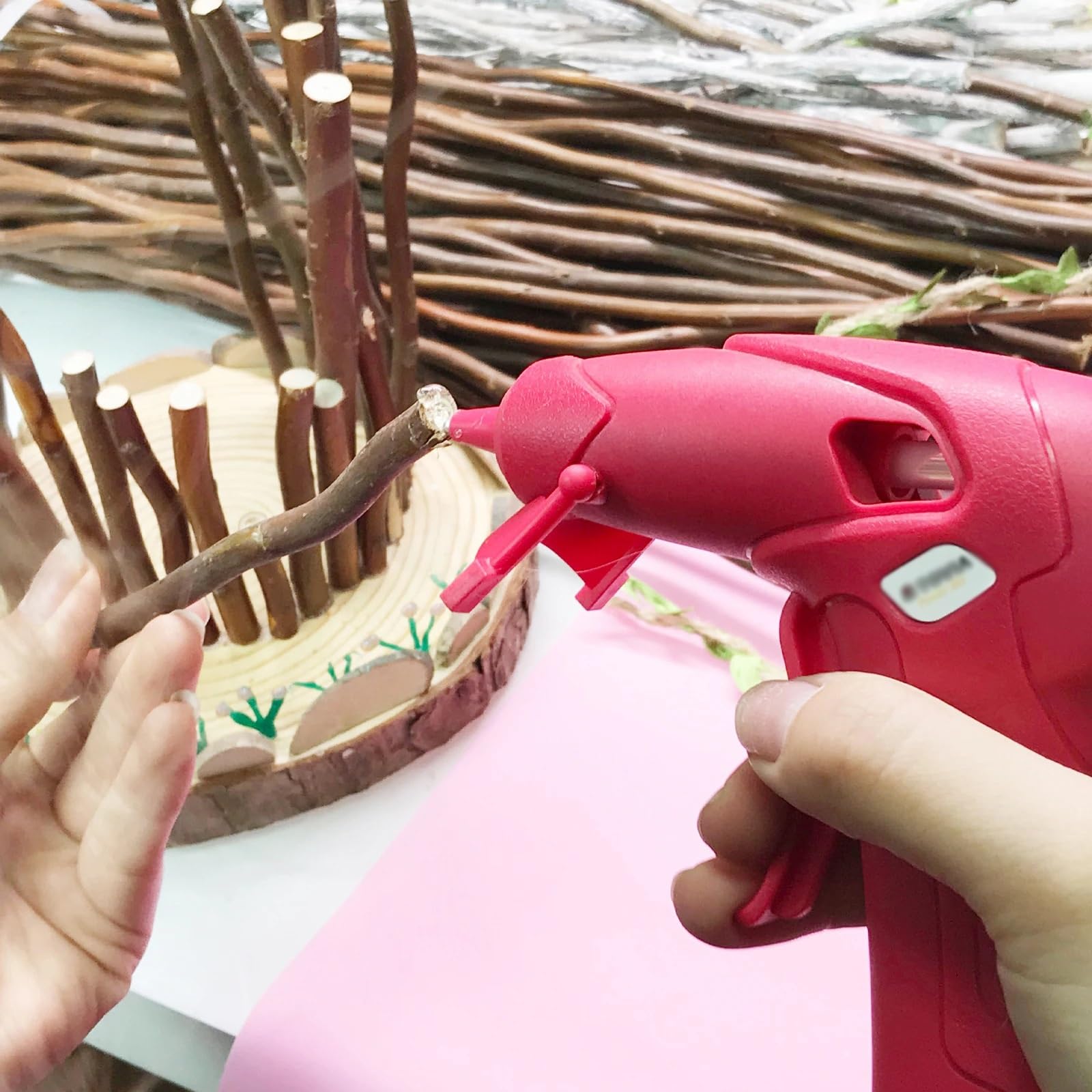 Pistolet do klejenia na gorąco 20 sztuk 7x100mm kleje w sztyfcie USB akumulator bezprzewodowy pistolet do klejenia narzędzie do naprawy domu DIY (Color : Pink with 20 sticks)