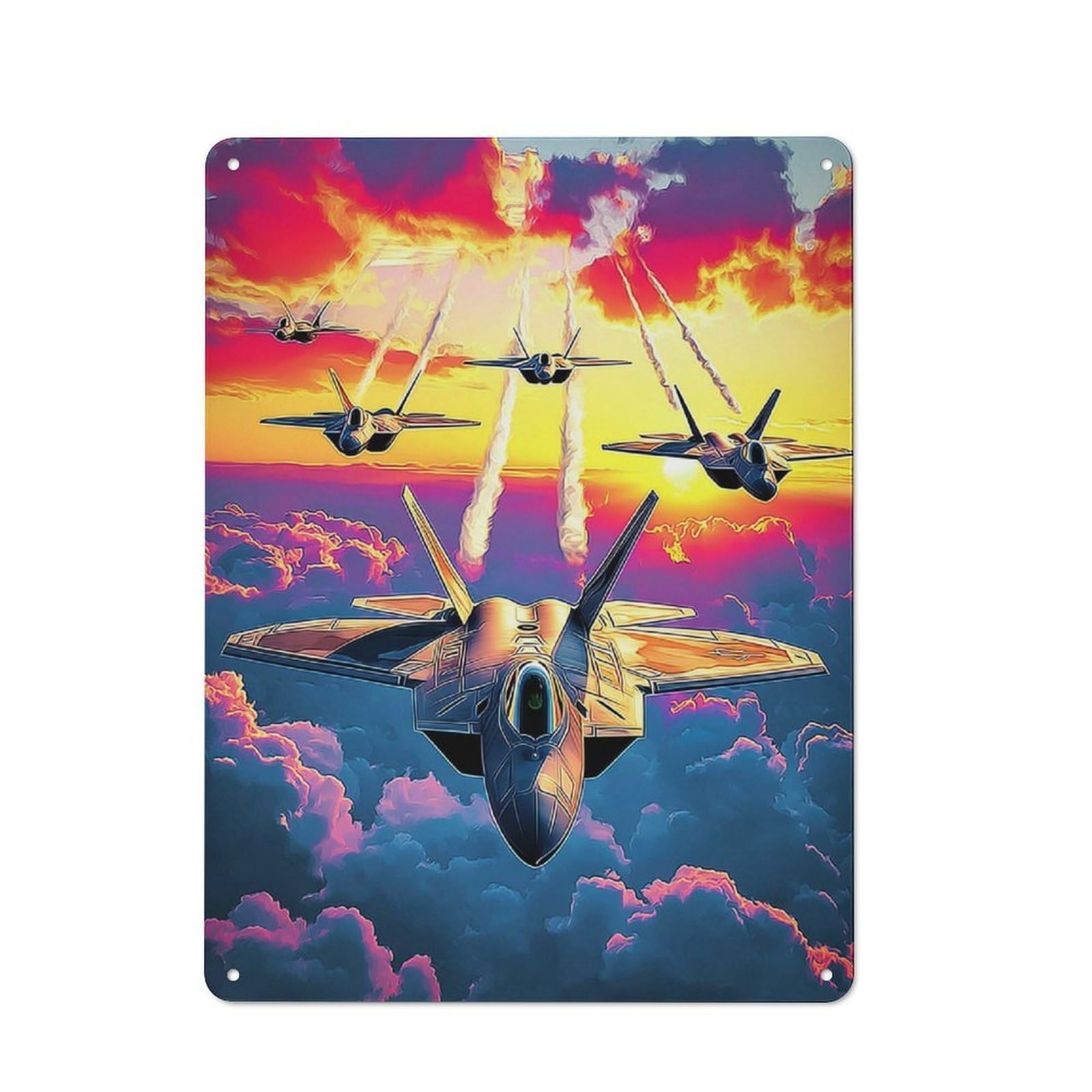 Junmoney Skyward Thunder Jet Formation At Sunset Vintage Metal Gift Sign 40X30cm, Home Wall Decor For Bedroom, Kitchen, Office Or Living Room