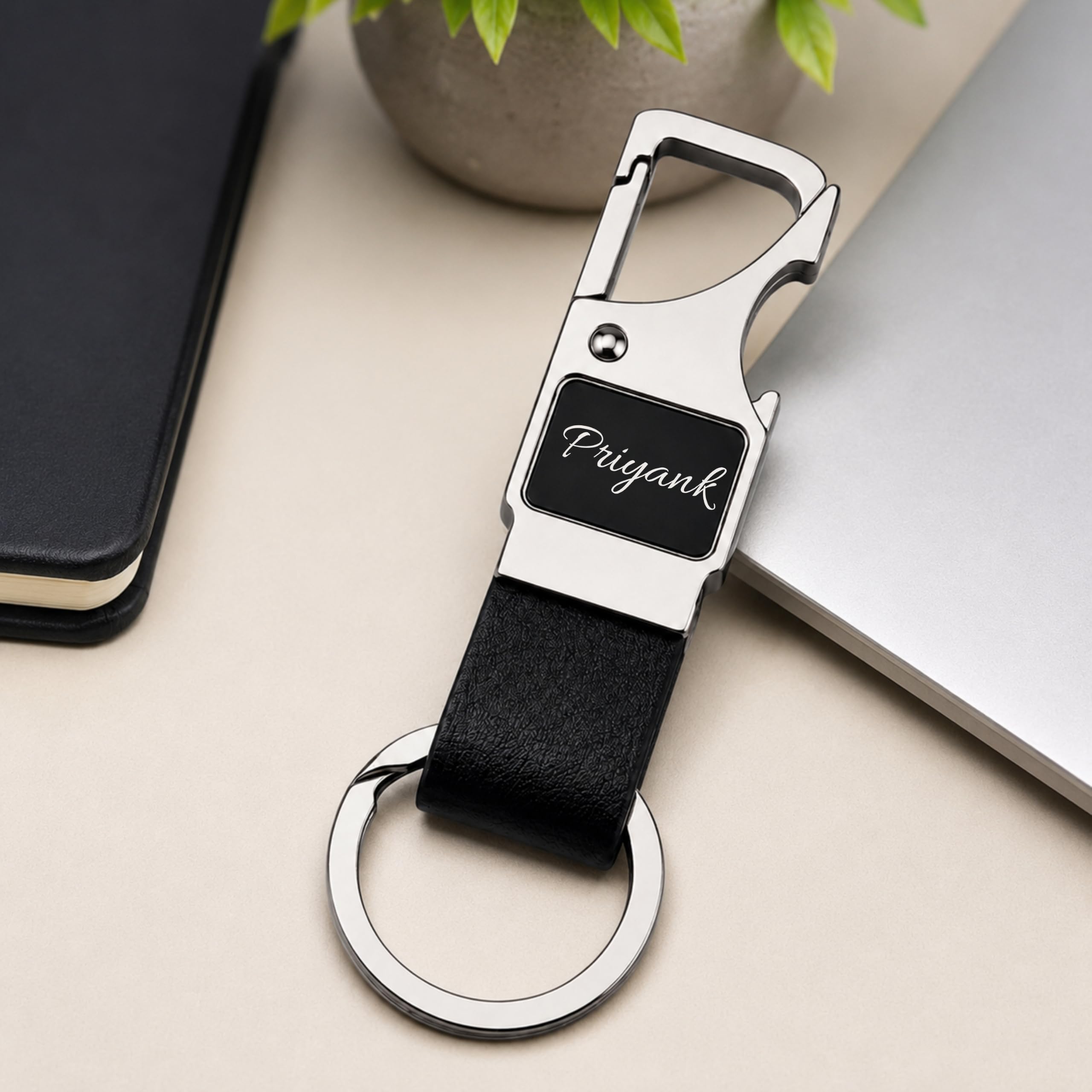 Personalized Leather Keychain with Custom Name Engraving, Bottle Opener & Carabiner Clip | Premium Stainless Steel Key Ring for Men & Women | Customizable-image-29