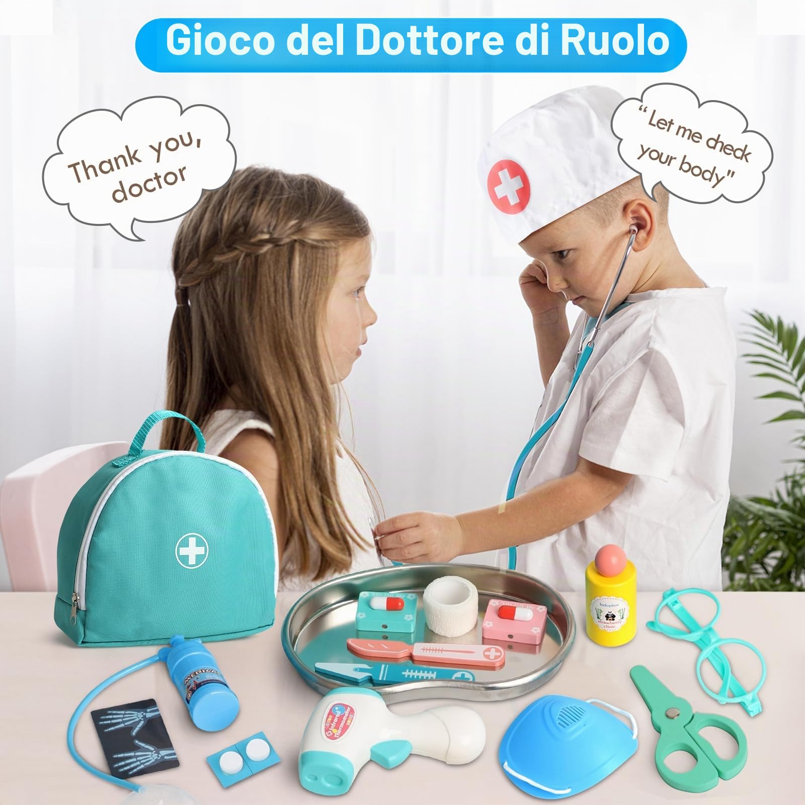 Lehoo Castle Valigetta Dottore Bambini, Kit Dottoressa Bambina di Legno, Valigetta Dottoressa Bambina, Kit Dottore Bambino di Gioco di Ruolo, Regalo per Bambini e Ragazze, Ragazzi Dai 3 Anni in Su