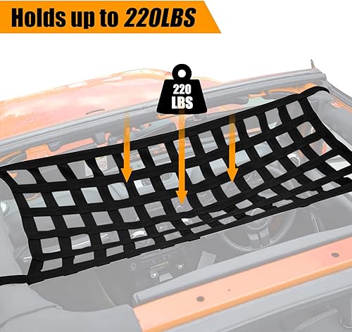 Miniatura 5 de Seven Sparta Red de malla para techo de automóvil, compatible con Jeep Gladiator JT y Jeep Wrangler YJ, TJ, JK, JKU, JL, JLU 1987-2024 de 4 puertas