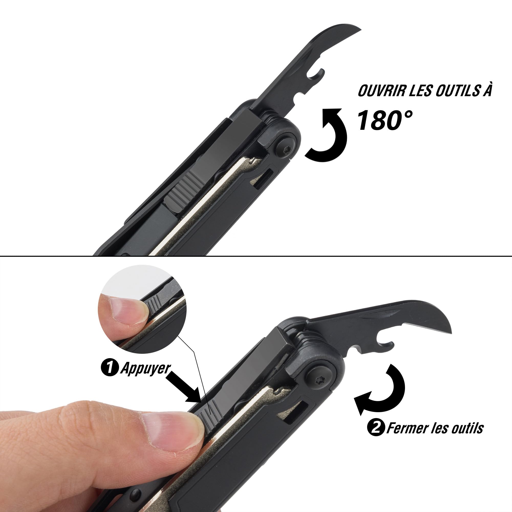 Swiss+Tech Pince Multifonction en Acier Inoxydable 16 en 1 avec Structure Autoverrouillée, Couteau Multifonction avec Scie, Tournevis, Règle, Lime, Ouvre-Boîte pour Camping, Randonnée (Noir)