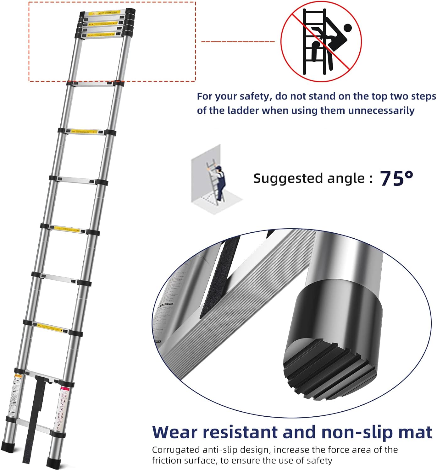 MGENLONG 12.5FT Telescoping Ladder- Multi-Purpose Aluminum Extension Ladder Adjustable Compact Ladder for Household, RV, Outdoor, 330lbs Max Capacity : Everything Else