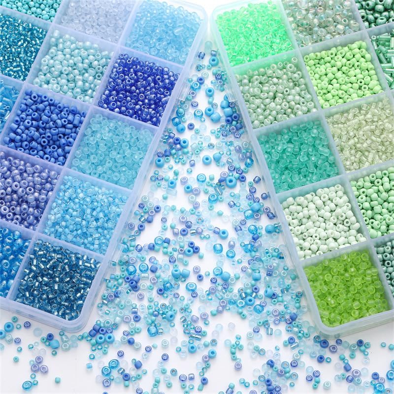 15 Color 4mm Small Assorted Glass Seed Beads,3mm Bugle Beads Friendship Bracelet Kit,2mm Tiny Tube Bead for Jewelry Making(Blue) - Image 4