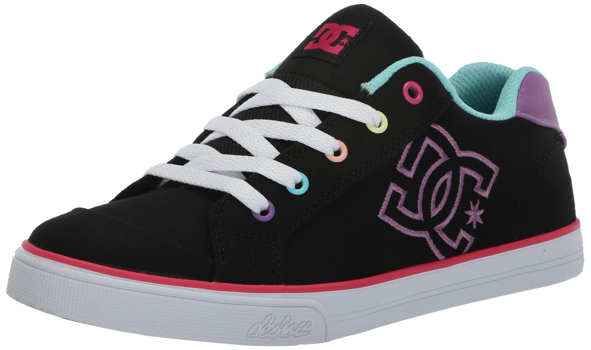 DC Girls Unisex-Child Chelsea Low Skate Shoe, Black/Multi Stripe, 11 Little Kid