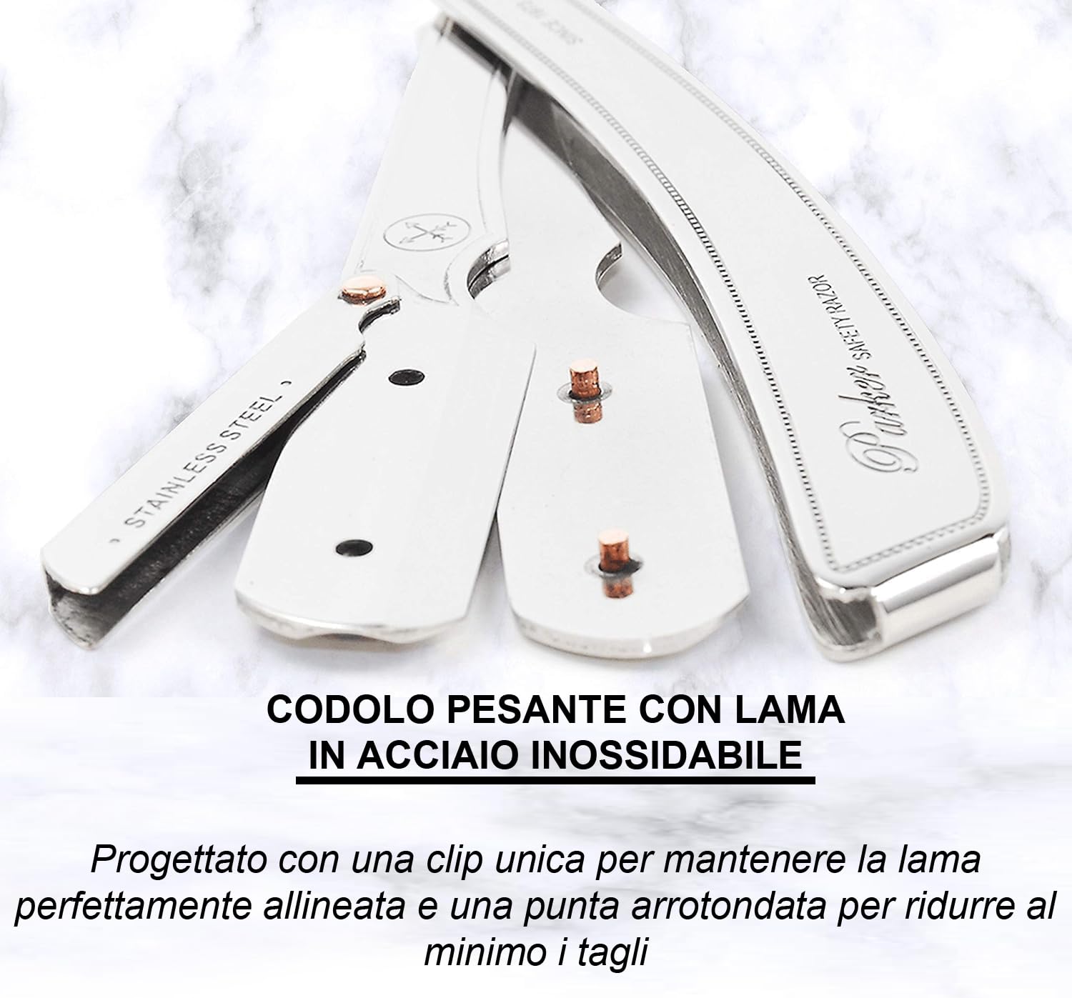Parker SRX rasoio professionale per barbieri 100% in acciaio inox e 5 mezze lame Parker Premium