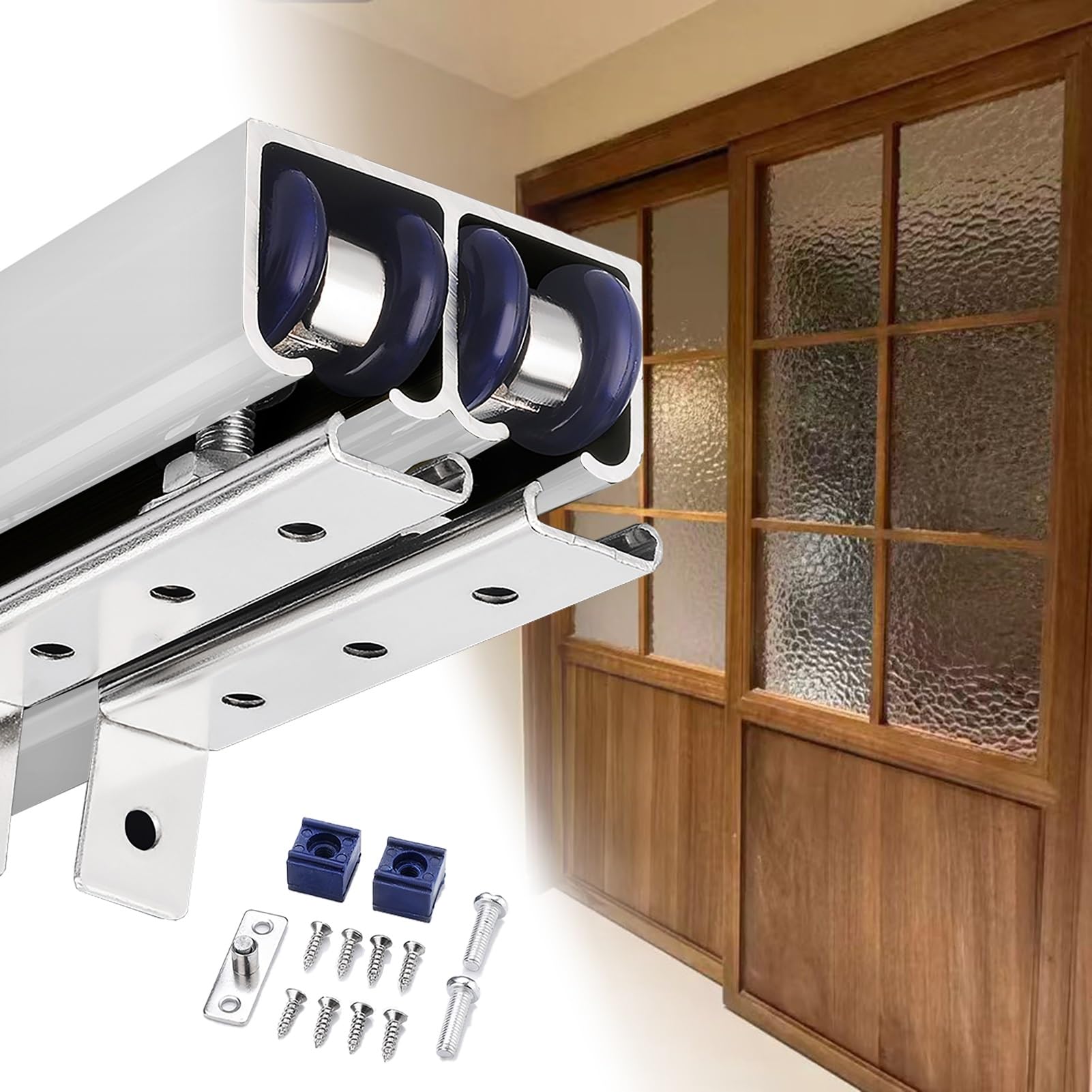 Scheunentor-Hardware-Kit – Schiebetürsystem für Schränke und Taschentüren – komplettes Schienenrahmen-Set für einfache Installation
