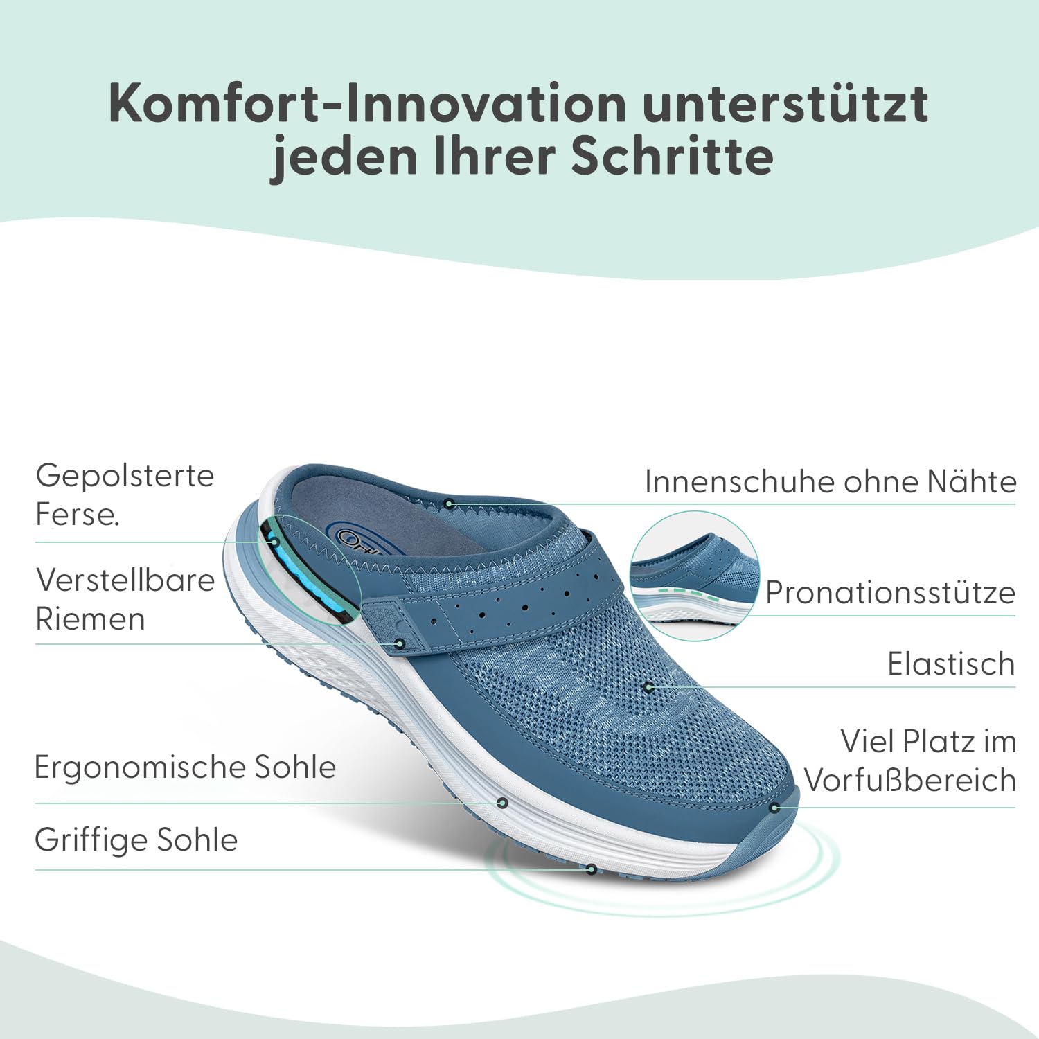 Orthofeet Iris Orthopädische Damen Stretch-Clogs