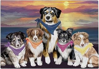 Doggie of the Day Australian Shepherd - Sunset Family Portrait - Decorative Tempered Glass Cutting Boards For Kitchen - Dog Lover and Young Chef Gift Ideas, Small 12" x 8" CB55211