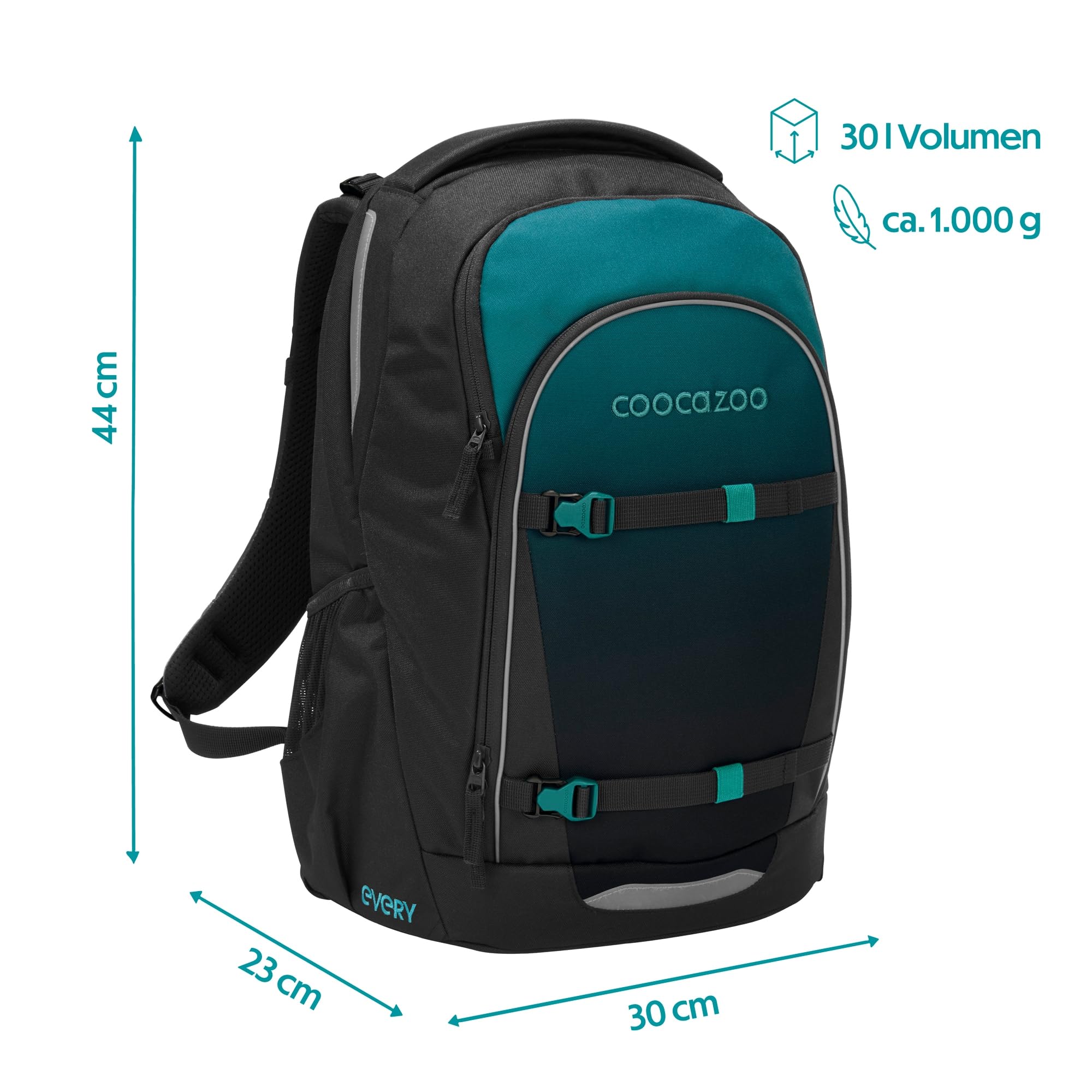 coocazoo Zaino scuola Every, ergonomico, regolabile in altezza, con cintura toracica e cintura in vita, a partire dal 3° grado
