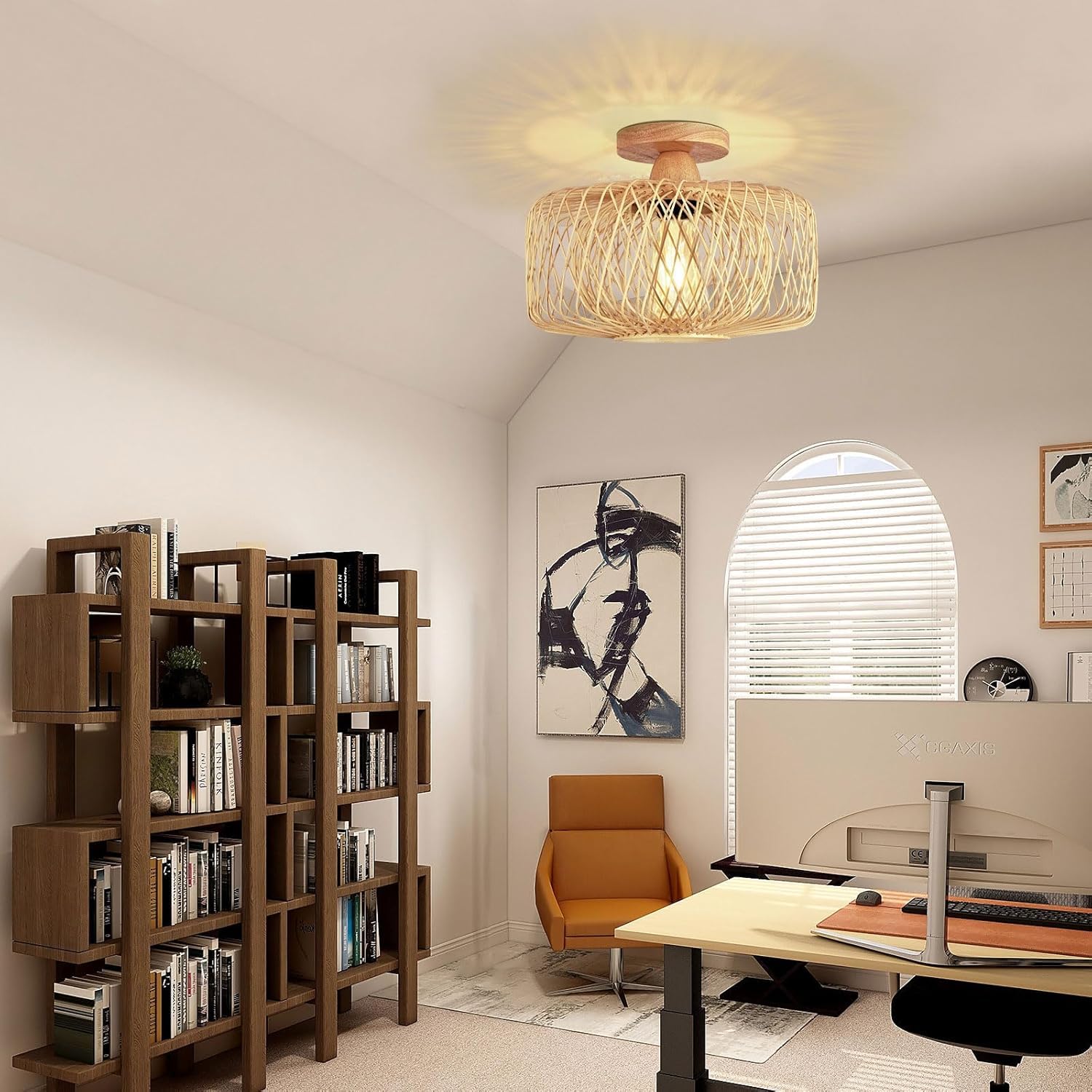 Retro Bambusowa Tkana Lampa Sufitowa Podwójny Abażur Ręcznie Tkane Oprawy Oświetleniowe Z Rattanu Okrągłe Lampy Do Jadalni Do Przedpokoju Sypialnia Foyer Gabinet Salon Kuchnia Lampa Sufitow