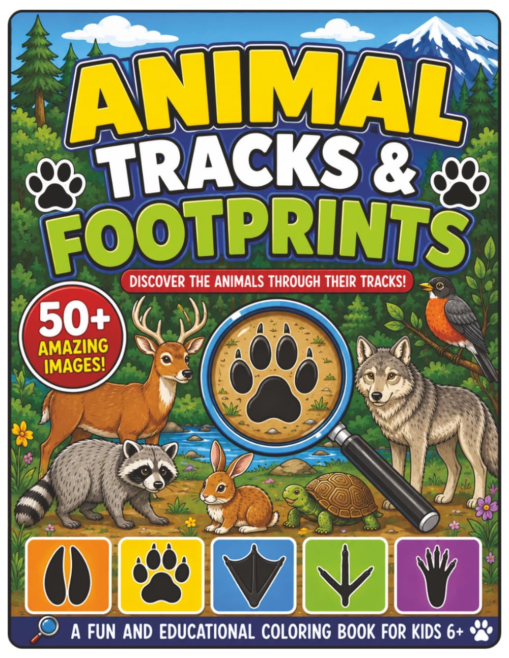 Animal Tracks & Footprints Coloring Book: Color 50+ Real Animal Tracks While Learning to Identify Wildlife • Birds, Mammals, Reptiles & Amphibians • ... Habitats & Nature Activities for Kids Ages 6+