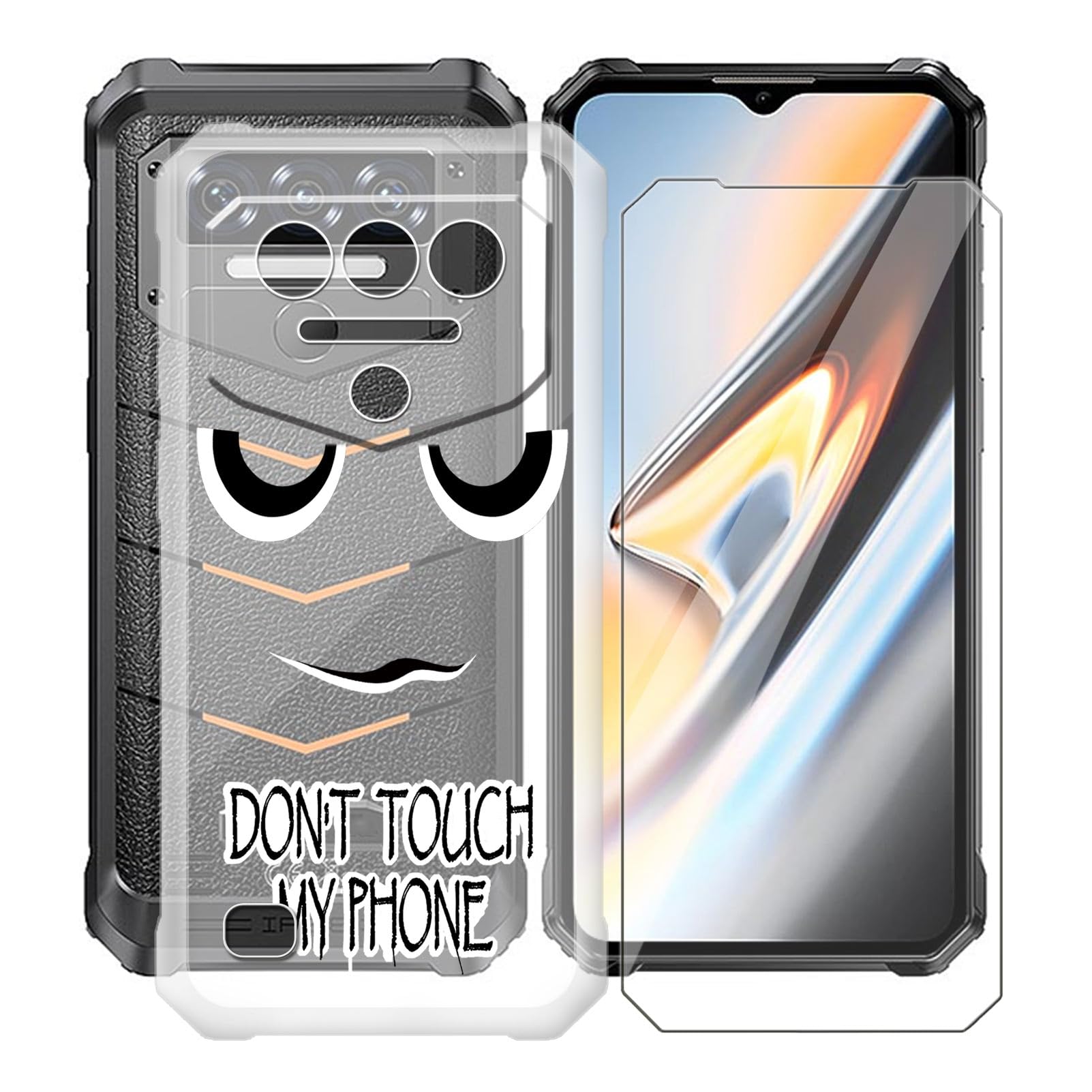 KJYFOANI for Oukitel WP38 Case + Tempered Glass Screen Protector, Clear Soft Silicone TPU Bumper Shell, Ultra-thin Anti-fall Back Cover for Oukitel WP38 (6.52