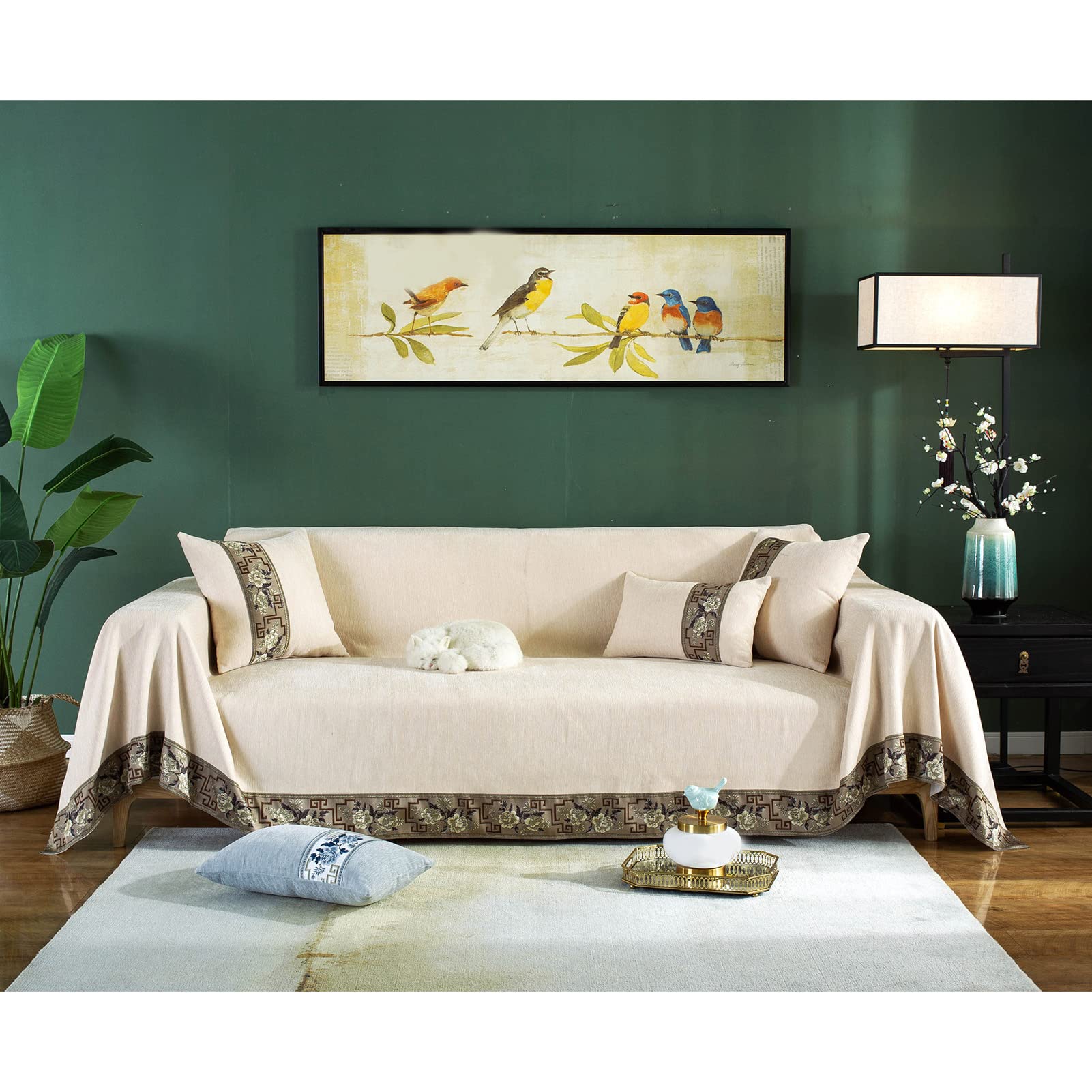 Housse canapé chenille grande taille 180x260 et couvre-lit chaud crème épais