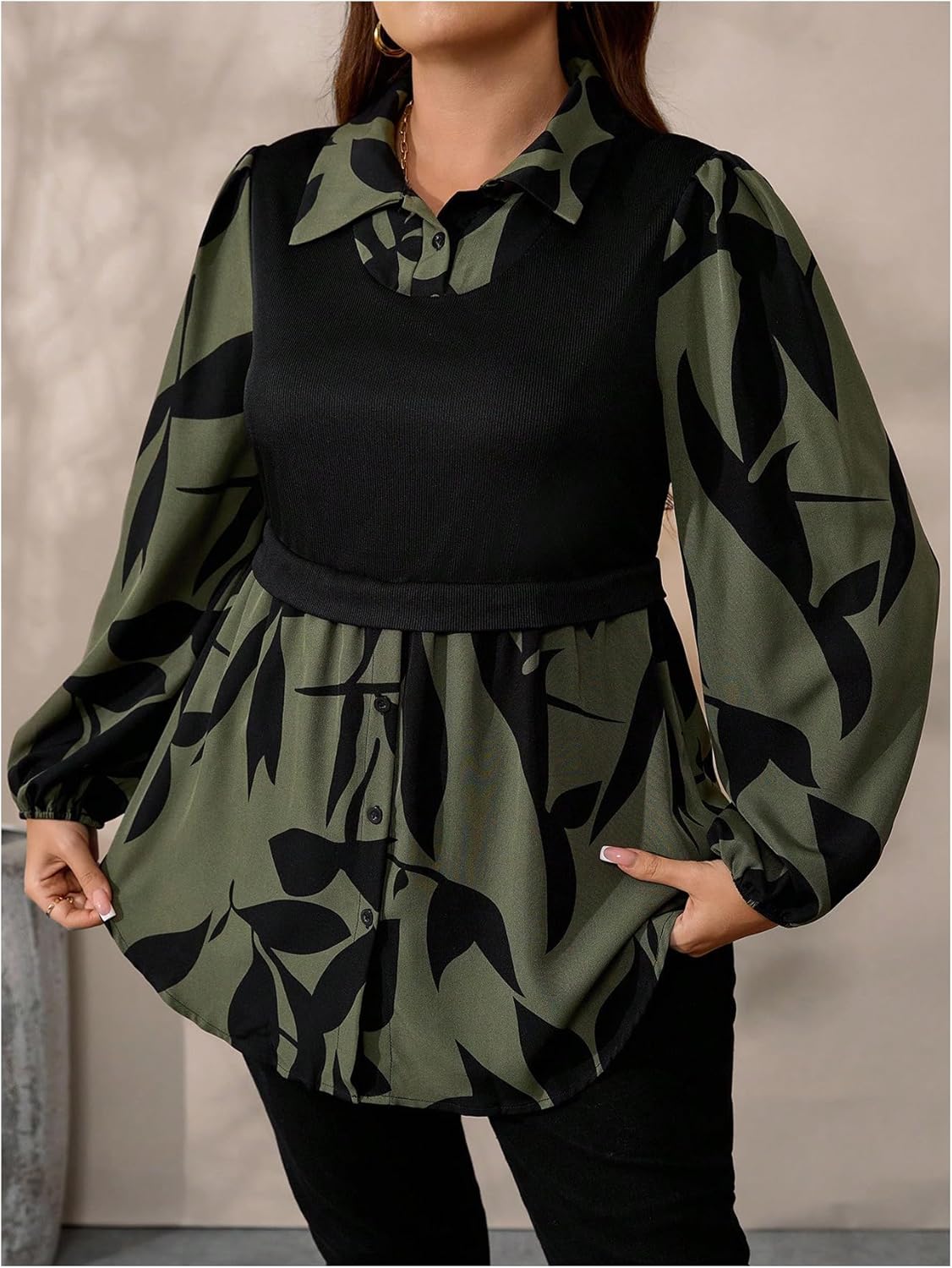 GORGLITTER Women's Plus Size Tops Peplum Baby Doll Shirts Long Sleeve Collar Dressy Casual Button Down Fall Tops Blouse - Image 3