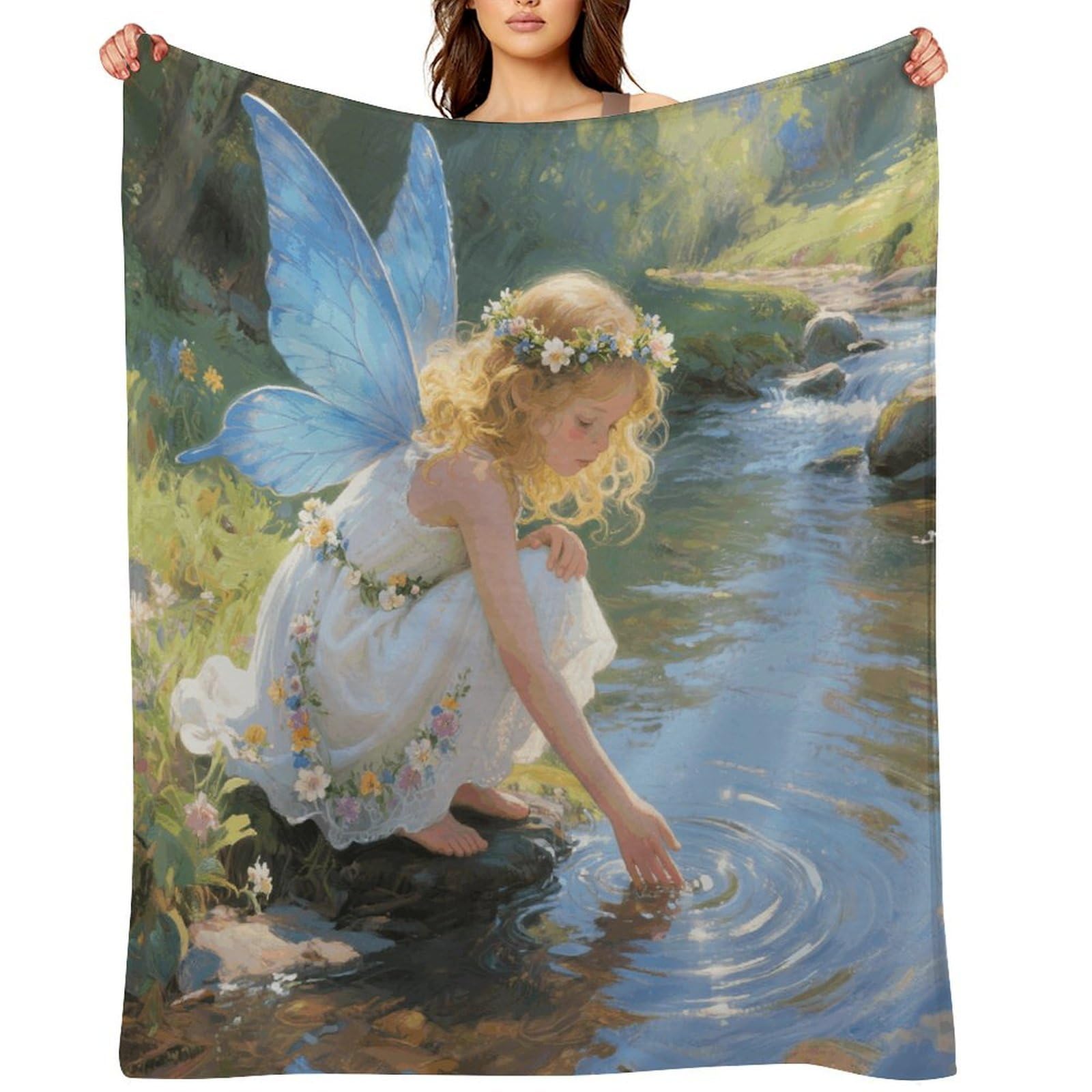 Stream Water Flower Fairy Throw Blanket for Couch and Bed Super Soft Warm Lightweight Throw Blankets Cozy Fuzzy Flannel Blanket Personalized Decorative Blankets for Sofa Decor 30"x40"