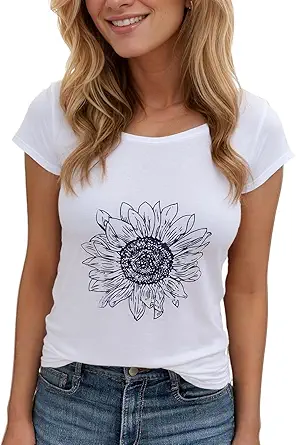 Women's Floral T-Shirts Graphic Loose Tees Sunflower Graphic Summer Short Sleeve Boho Casual Tops
