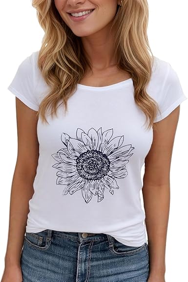 Women's Floral T-Shirts Graphic Loose Tees Sunflower Graphic Summer Short Sleeve Boho Casual Tops