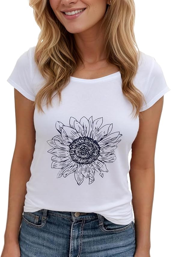 Women's Floral T-Shirts Graphic Loose Tees Sunflower Graphic Summer Short Sleeve Boho Casual Tops