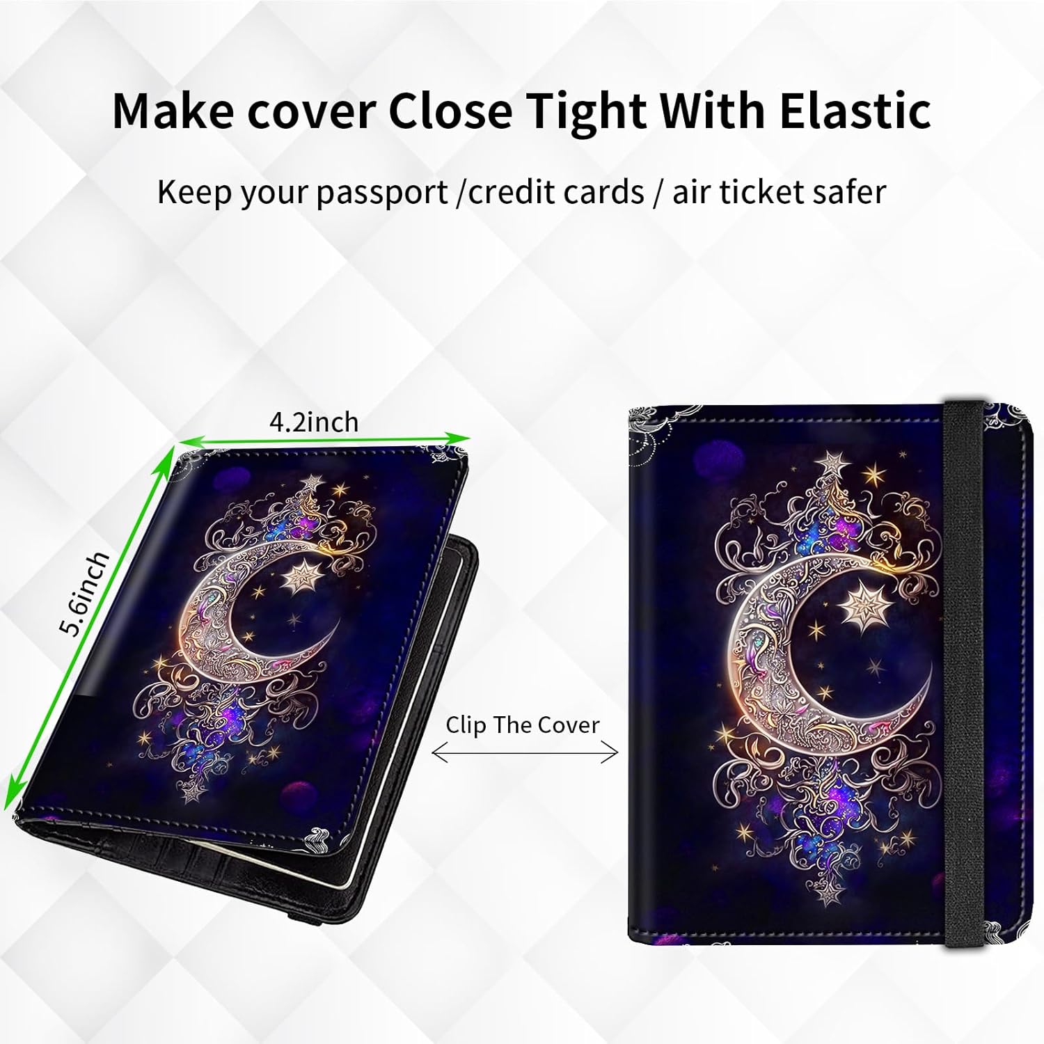 BETIWAD Passport and Vaccine Card Sleeve Combo with CDC Vaccine Card Slot and Credit Card Holder, Travel Document Organizer and RFID Blocking Leather protective Cover-Moon Star Galaxy Floral