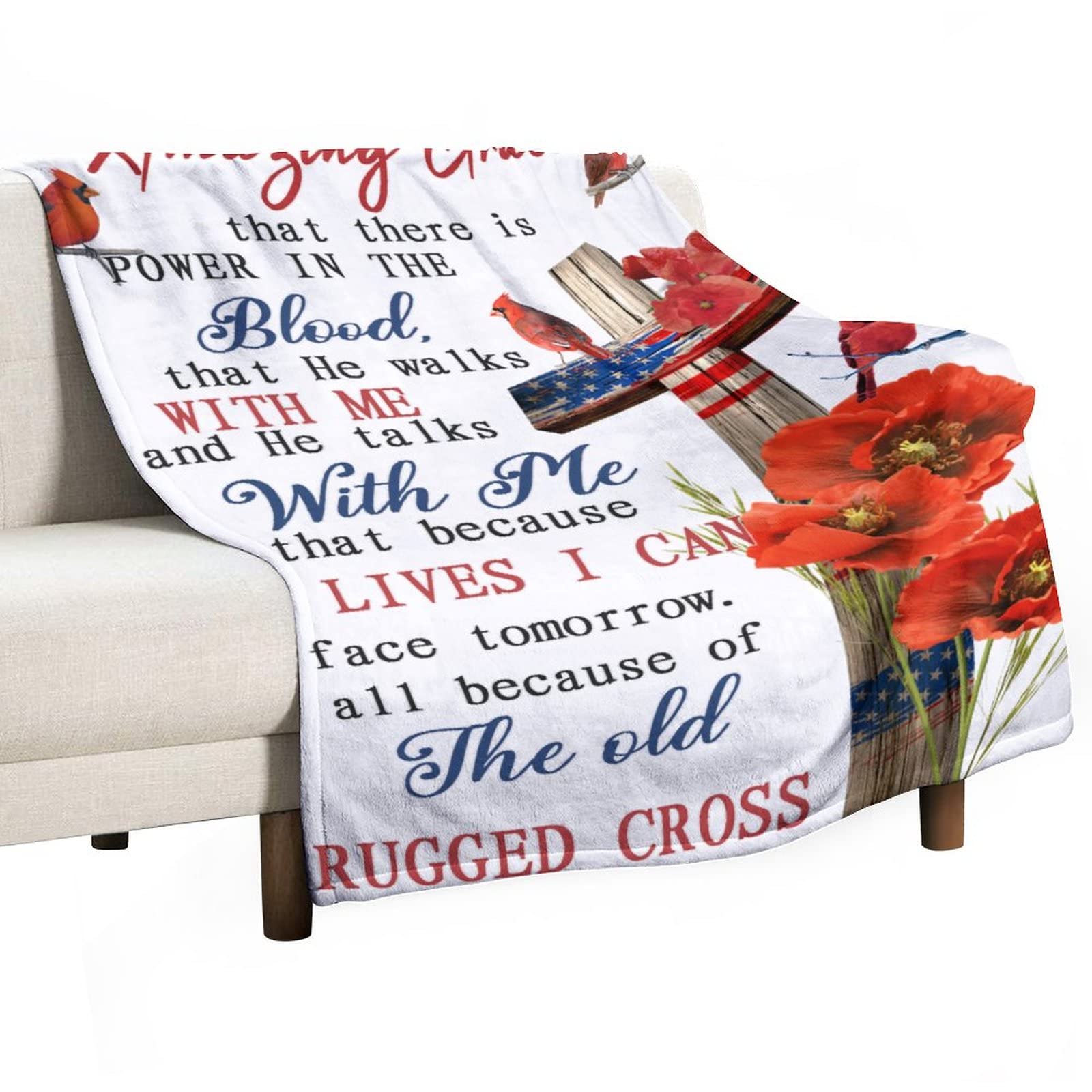 Couverture chaude en polaire motif croix et coquelicot pour lit canapé voyage voiture