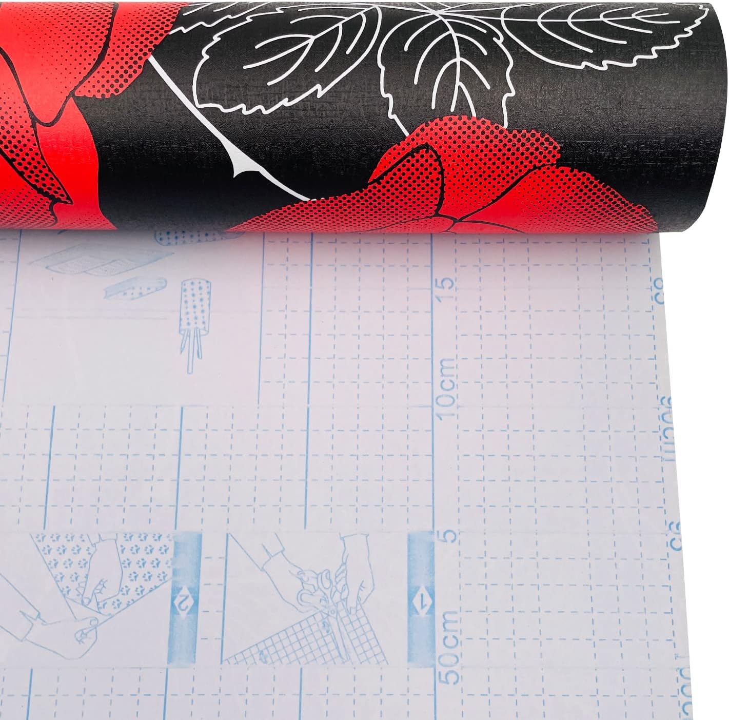 2 Pack Shelf Liners Red Rose Self-Adhesive Floral Drawer Papers Protect Girls Furniture Wall Surface Removable Wallpaper Roll 17.7 Inch Wide