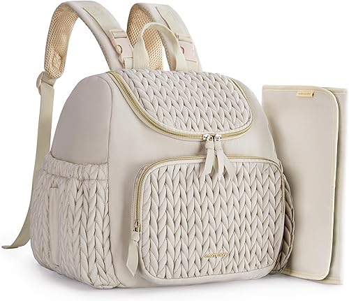 mommore Bolsa de pañales pequeña mochila para pañales elegantes mochilas de viaje para bebés con bolsillos aislados, cambiador, correas para