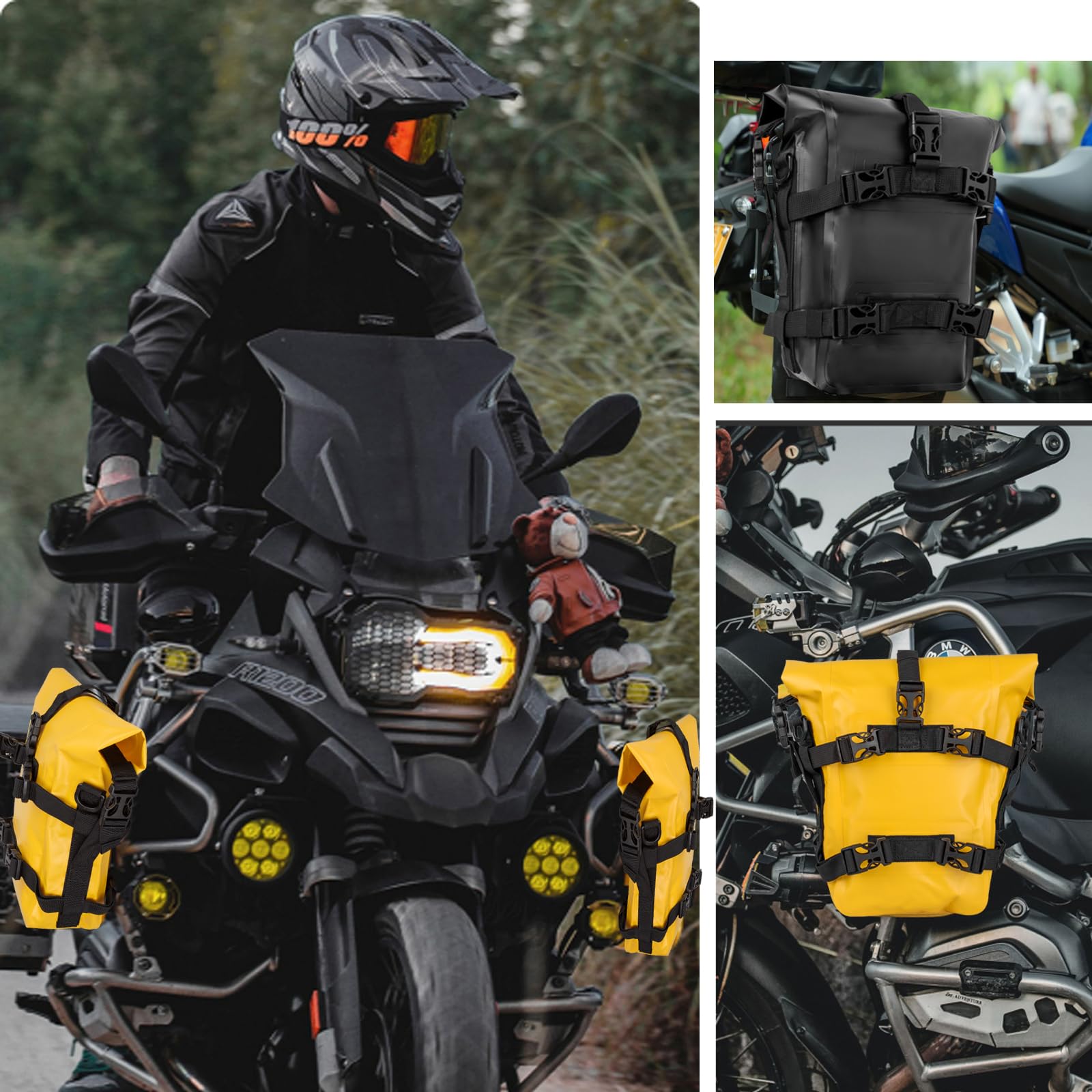 Borsa da viaggio per moto, 100% impermeabile, da 8 litri, con cinghie regolabili, zaino universale per ADV Touring fuoristrada (nero, 1 pezzo)