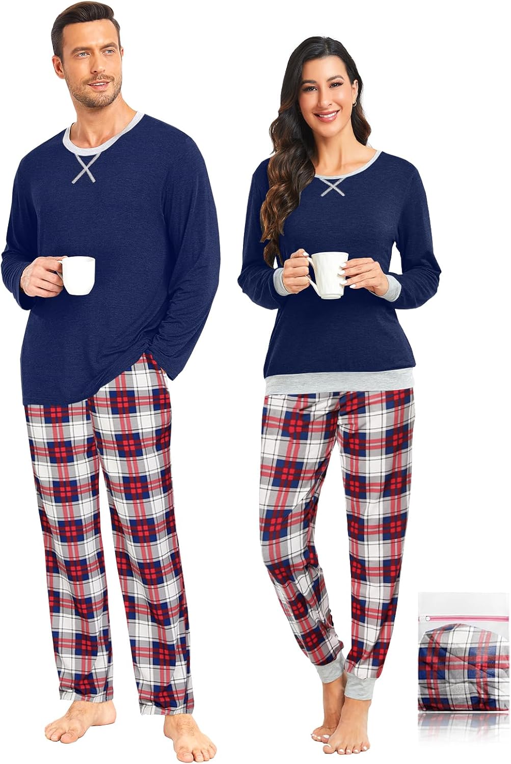 Couple Matching Plaid Pajama Set Christmas Pjs for Men Women Long Sleeve Sleepwear Lounge Set With Pockets S-3XL