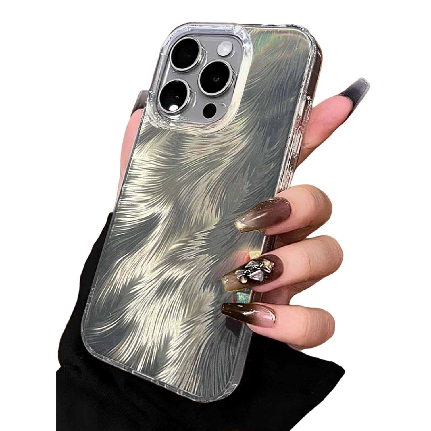 Elzzi Compatible with iPhone 15 Pro Case 3D Foxtail Bronzing Laser Gradient Phone Case Full Camera Protection Shockproof PC+TPU Glossy Shiny Cover for Girls Women, Titanium (B0D5DCVDBM) Amazon Price History, Amazon Price Tracker