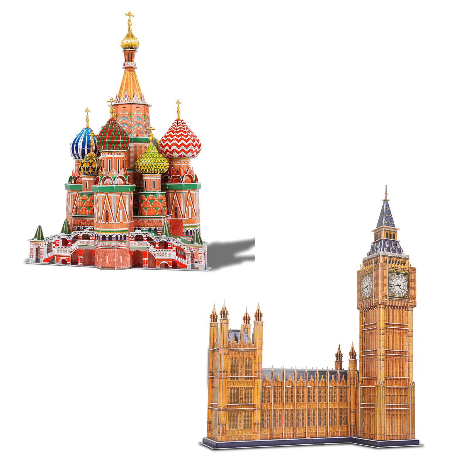 3D Puzzles for Adults & Kids, London Big Ben & Russia St. Basil's Cathedral City Architecture Building Model Kit, 3-D Puzzle DIY Craft Kits STEM Educational Family Assembly Toys Gifts for Boy