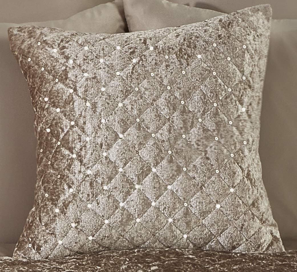 Julian Charles Cream Glamour Mink Quilted Sequin Velvet Cushion Cover Pair (43Cm X 43Cm) - One Size