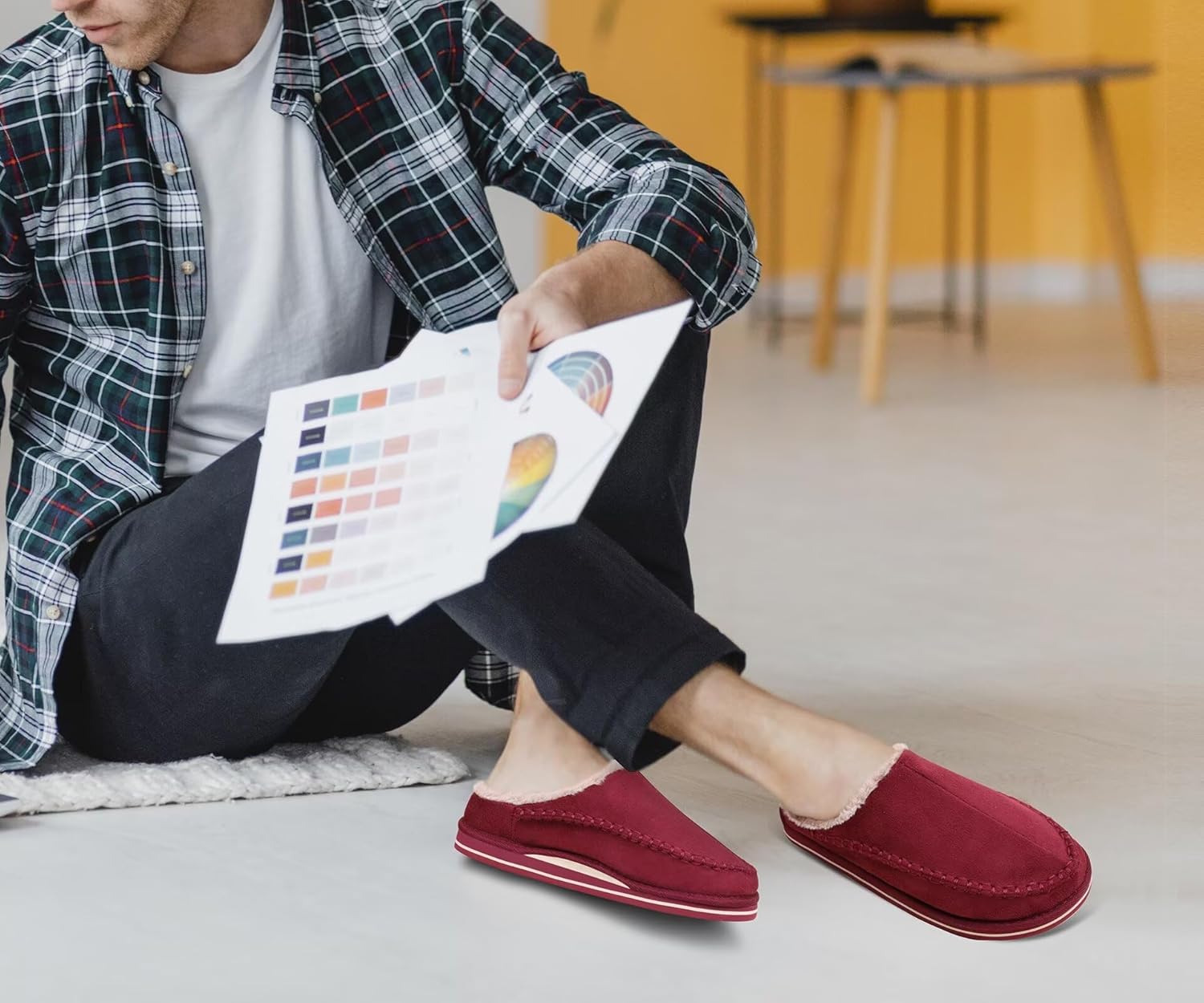 KuaiLu Mens Clog Slippers with Arch Support Suede Faux Fur Memory Foam Warm House Shoes Comfortable Slip-on Mans Bedroom Indoor Outdoor Slippers Rubber Sole - Image 2