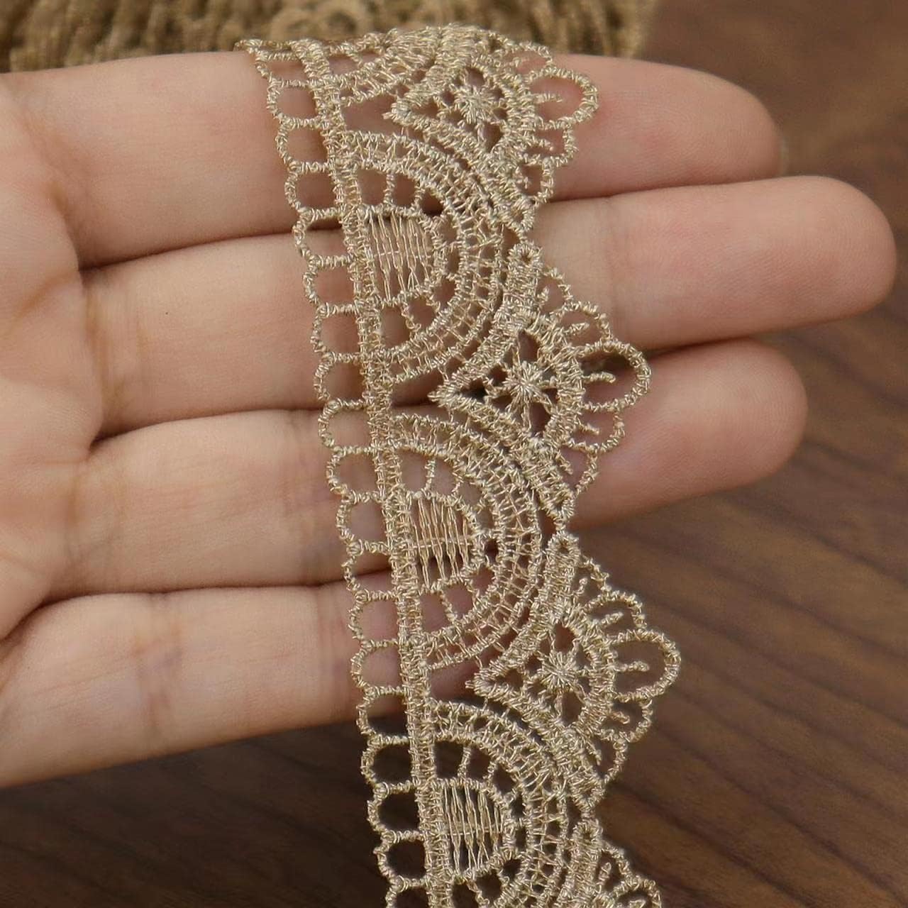 Gold Lace Ribbon 4.8 Yards Golden Embroidery Venice Lace Trim Vintage Golden for Sewing Cake Fringe Wedding Bridal Dress 1.2 inch