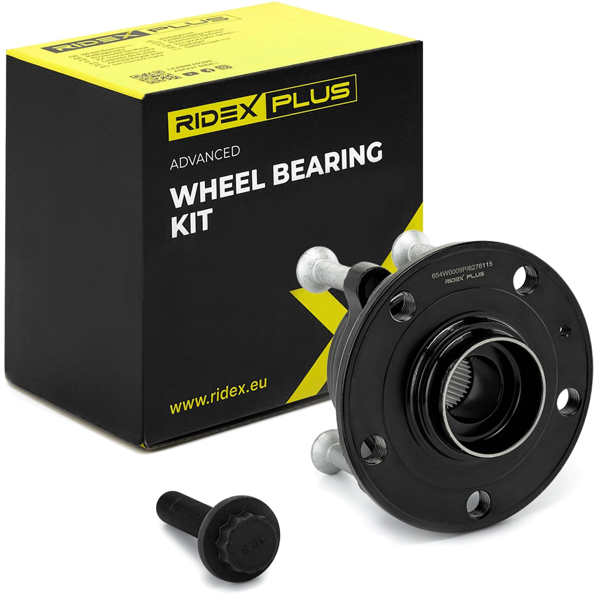 RIDEX PLUS 654W0009P Juego de cojinete de rueda Delantero, ambos lados con anillo sensor magnético incorporado con tornillos Compatible con VW Golf 7 Hatchback 5G1, BQ1, BE1, BE2
