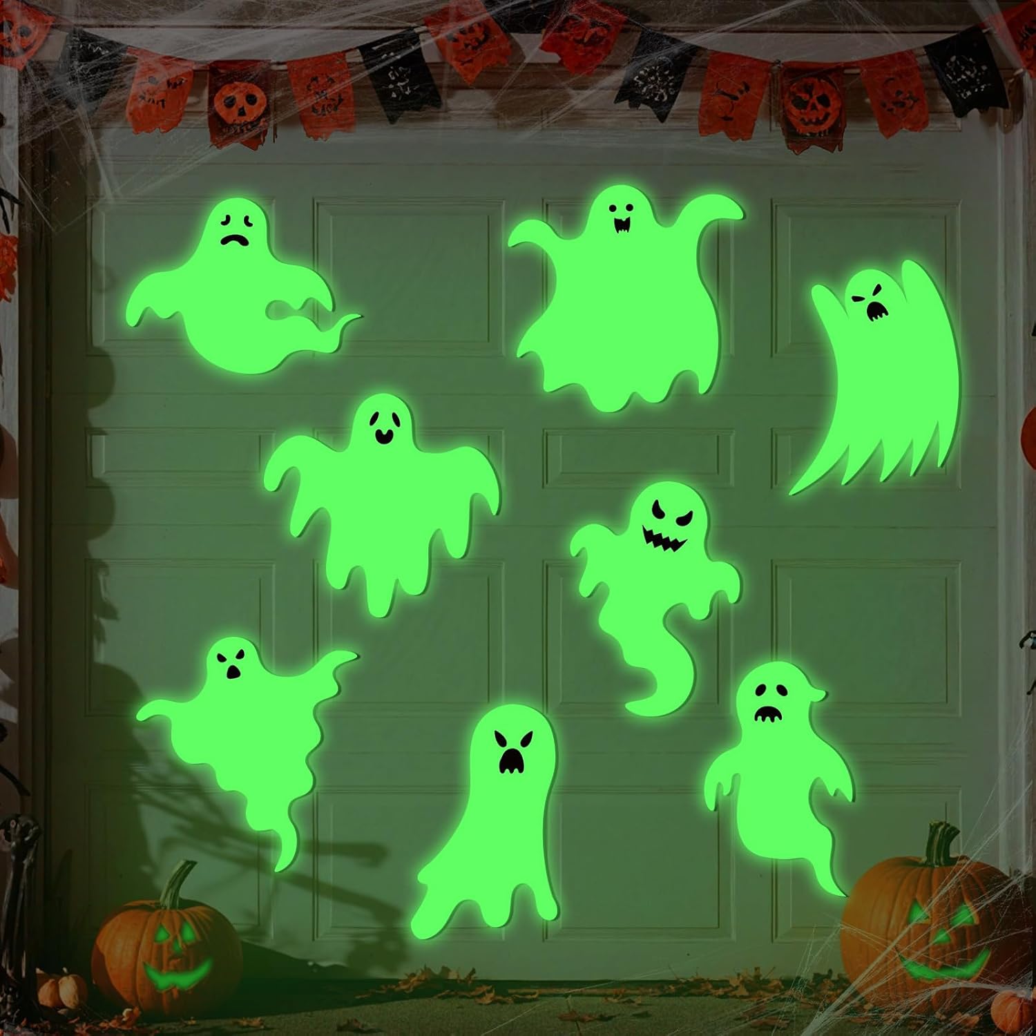 Halloween Garage Door Decorations Magnets 8PCS Large Glow in The Dark Ghost Magnets for Garage Door Refrigerator Car Front Door Mailbox Stickers Magnetic Halloween Ghost Party Decor Supplies