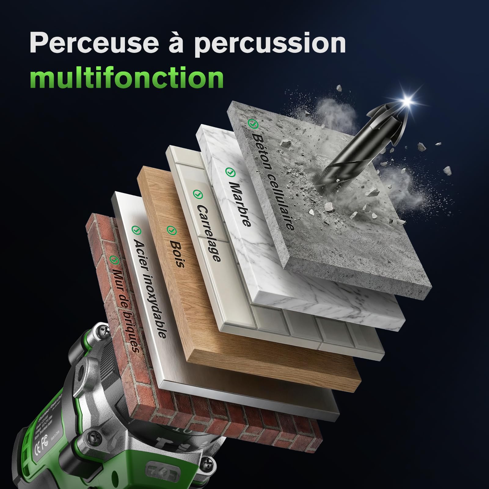 Ginour 50Nm Brushless Perceuse Visseuse Devisseuse Percussion sans fil 21V