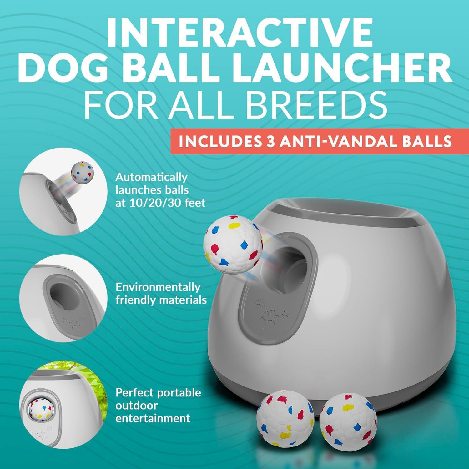 Générique Lanceur de balles Automatique pour Chien – Petite Machine de Lancer de balles Automatique Interactive Amusante pour Chien avec 3 balles en Latex Durable, Distance de tir réglable de 3 à 9 m