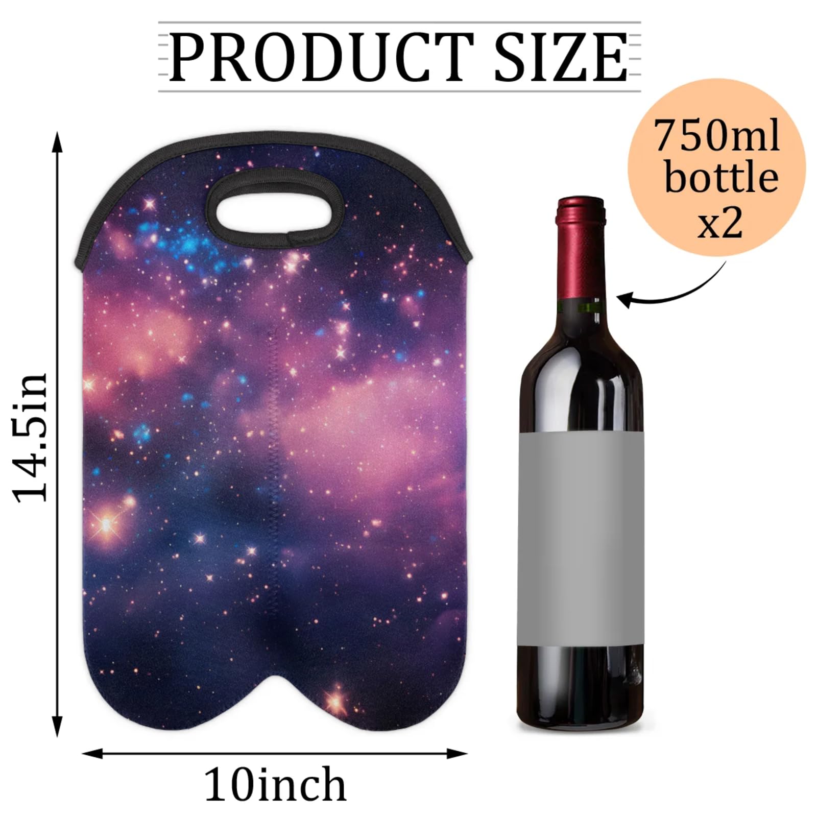 GzLeyigou 2 Bottles Starry Sky Wine Bag Sleeve Totes Neoprene Protective Wine Carrier Bag for Wine,Water, Champagne, Beer, Baby Bottles,Gift 14.5 x 10 Inches