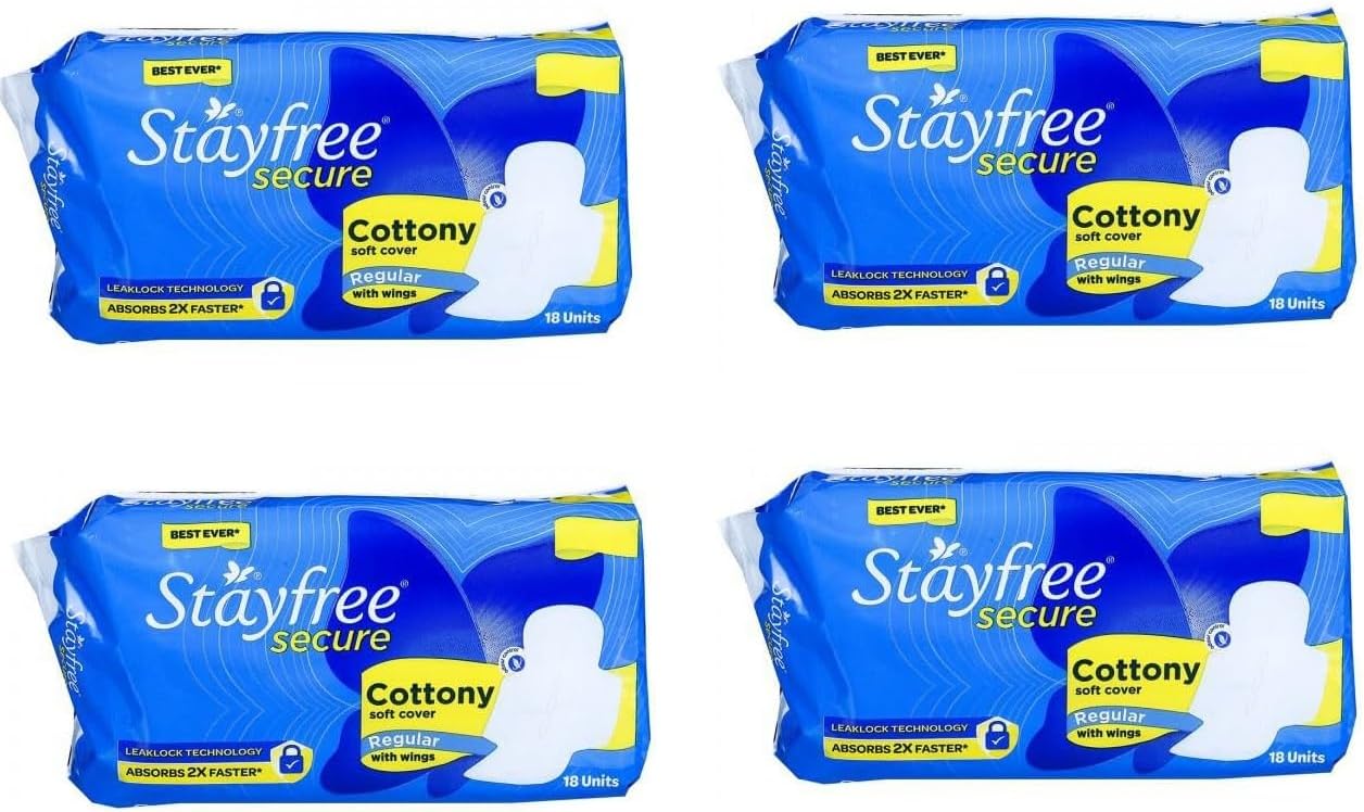 STAYFREE best Secure Cottony Soft Regular Sanitary Pad Sanitary 18 Pads Each (Pack of 4) STAYFREE best Secure Cottony Soft Regular Sanitary Pad Sanitary 18 Pads Each (Pack of 4)
