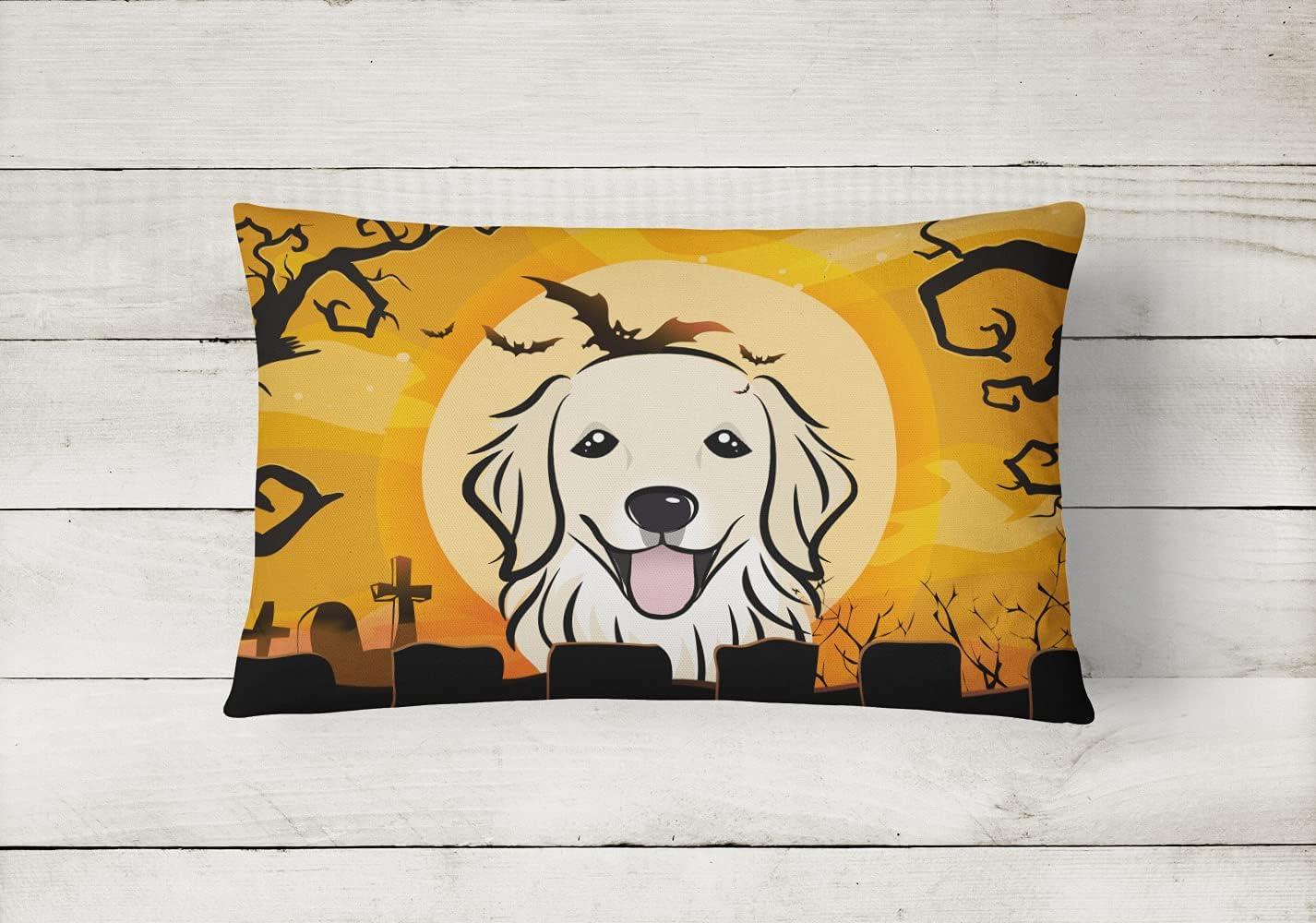 Caroline's Treasures BB1763PW1216 Halloween Golden Retriever Canvas Fabric Decorative Pillow Machine Washable, Indoor Outdoor Decorative Pillow for Couch, Bed or Patio, 12HX16W