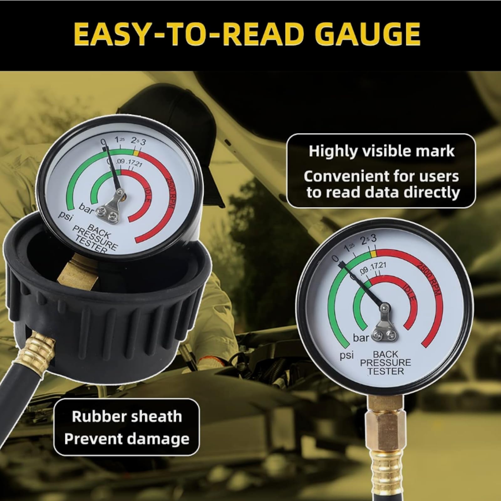 Tester di Contropressione Dello Scarico, Di Scarico Test Meter Manometro Tester Auto Tubo Di Scarico Collegamento Rilevatore Kit,Kit di Prova Della Pressione del Carburante