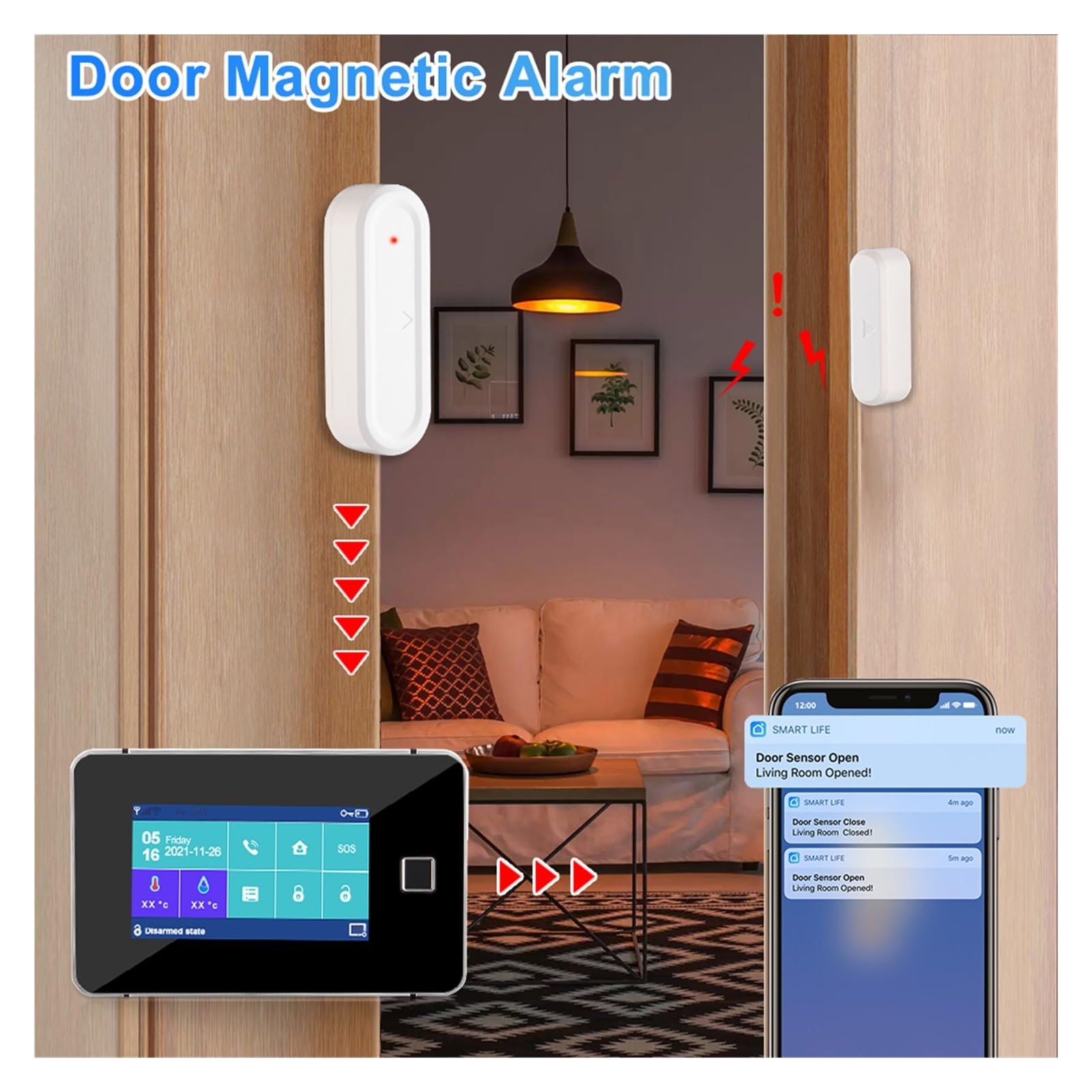 Inteligentny System Alarmowy GSM WIFI WiFi Alarm Bezprzewodowy Dom Kontrola Aplikacji S0S Antykradzieżowy Kompletny System Alarmowy(A)