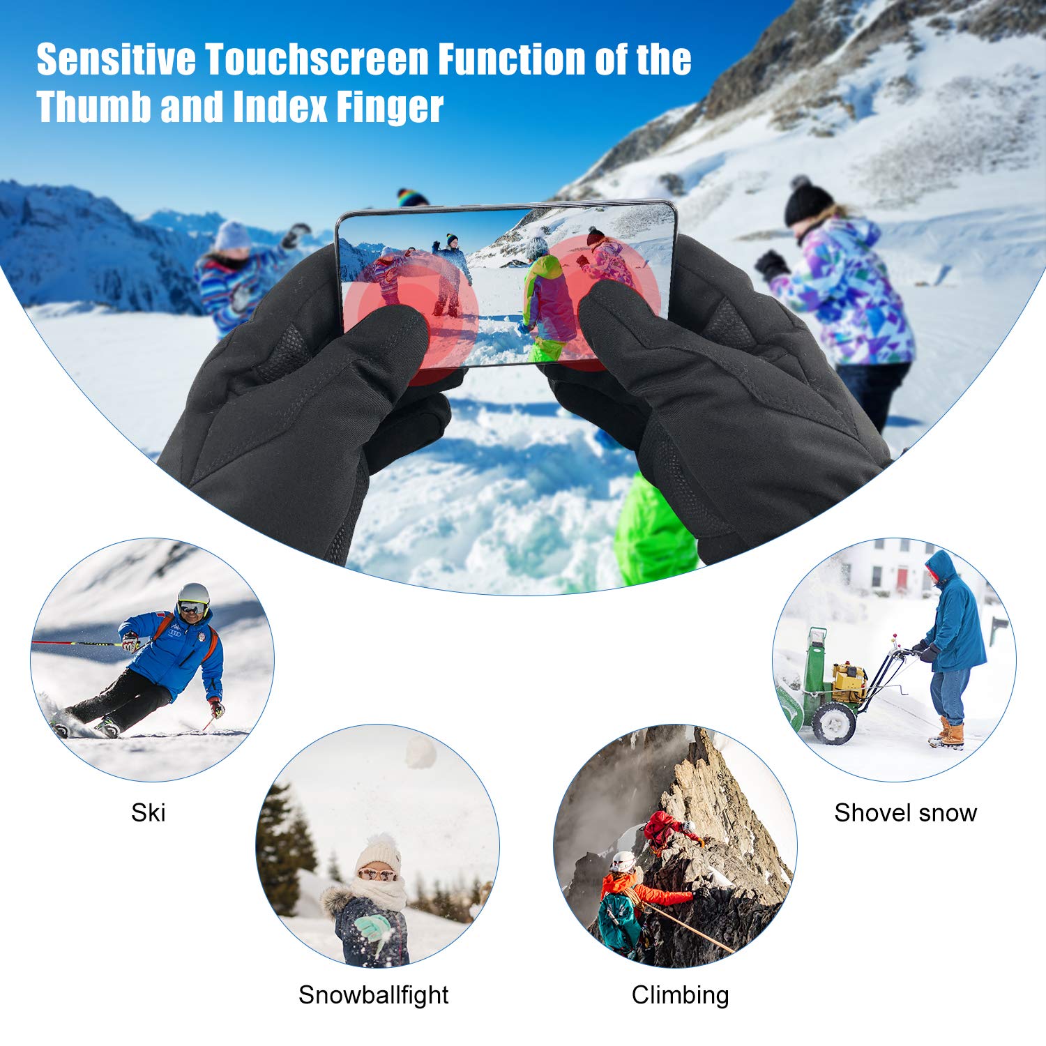 Guantes Calefactables Moto, Guantes Tactiles con Batería 7.4v 2200mah para Hombres y Mujeres Guantes Termicos al Aire Libre Esquí Motociclismo Pesca Senderismo Prevenir Artritis Enfermedad de Raynaud
