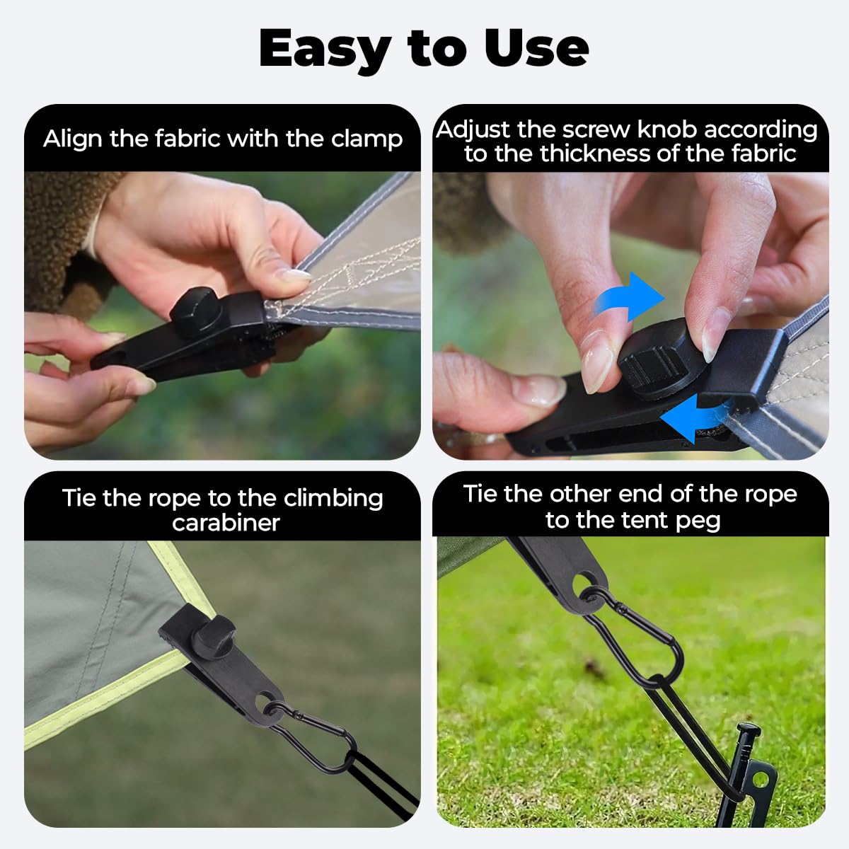 Clips De Fixation Pour Bâche - Lot De 20 Avec Mousquetons, 80x26mm, Ajustables, Pour Tente, Auvents, Bannières