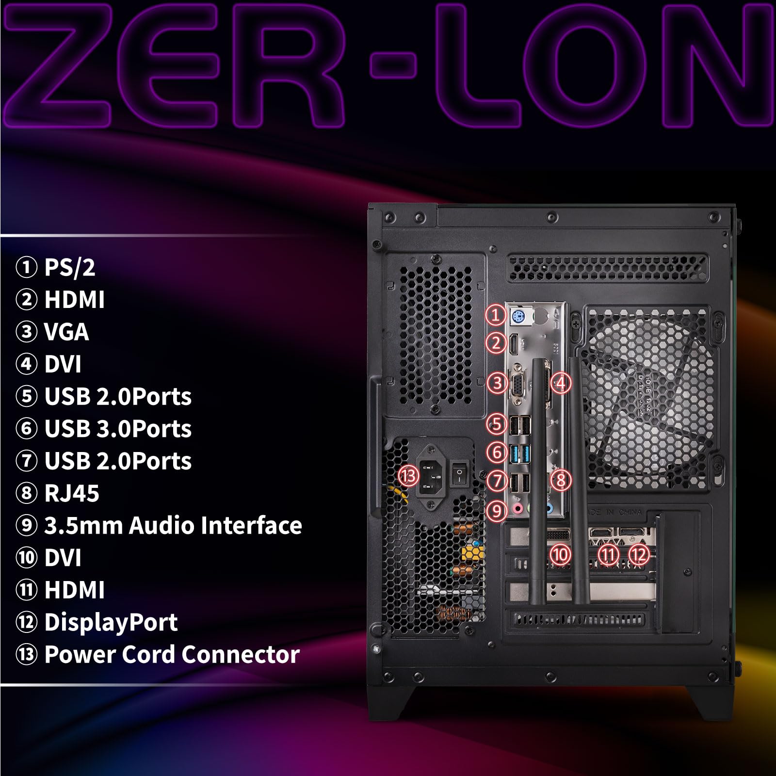 ZER-LON Gaming PC Desktop Computer, Core I7 up to 3.9GHz, Radeon RX 590 8GB GDDR5, 16G DDR3 RAM, 512GB SSD, WiFi 5.0, Prebuilt Gaming PC Tower Computer with 5 RGB Fan — view 4