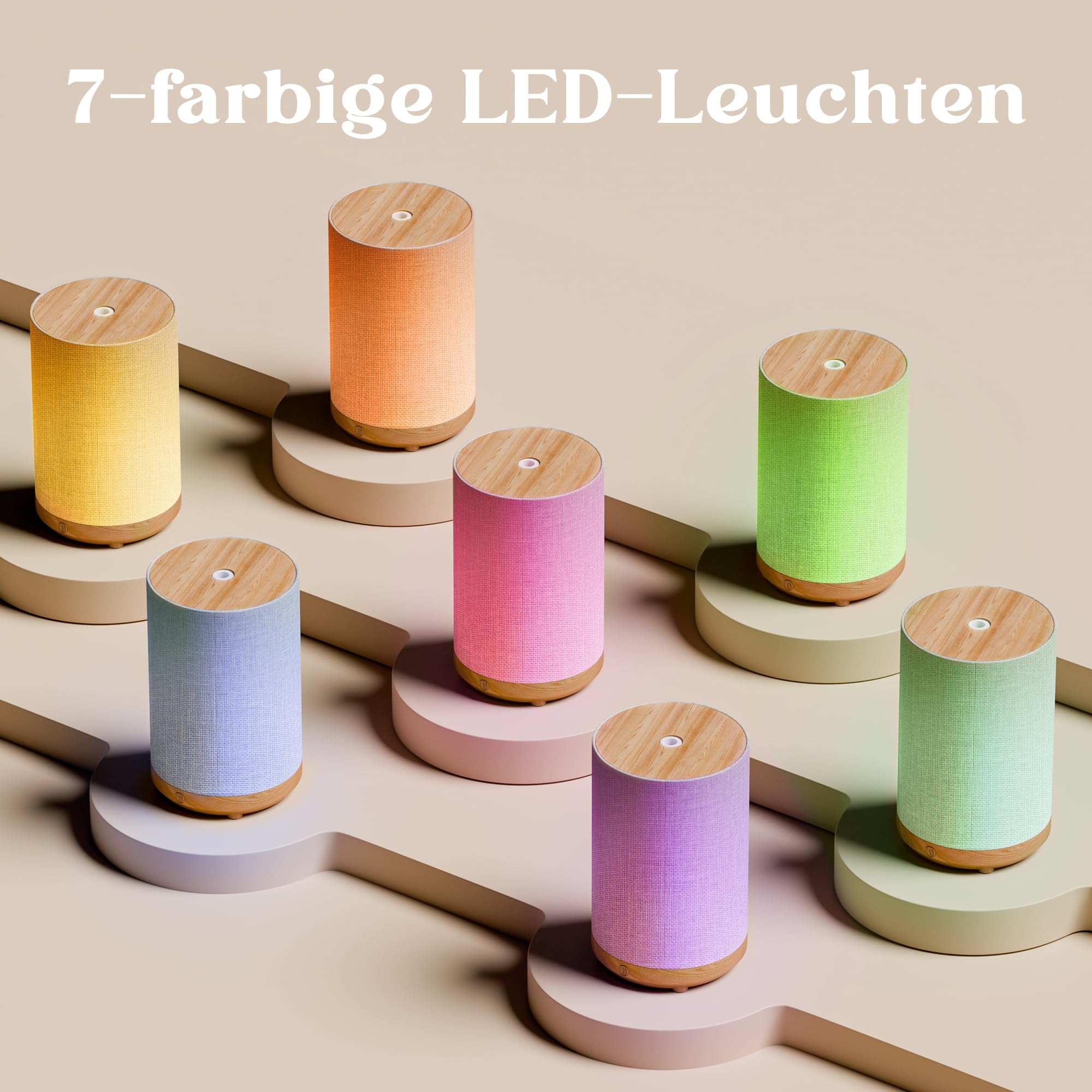 Mini Aroma Diffuser für Atherische Öle, Elektrisch Betrieben Diffusor mit Netzanschluss, Stoffbezug und Nachtlampe, 120ml Ultraschall-Luftbefeuchter mit 7-LED-Licht, für Schlafzimmer Yoga, Geschenk