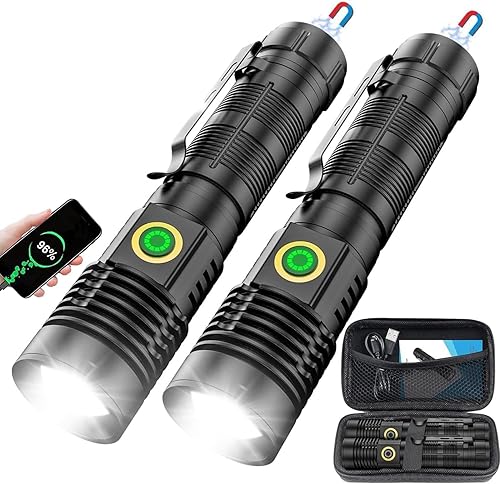 Linternas recargables de alto lúmenes (batería incluida), linterna magnética pequeña y súper brillante, 6 modos, zoomable, impermeable, linterna de