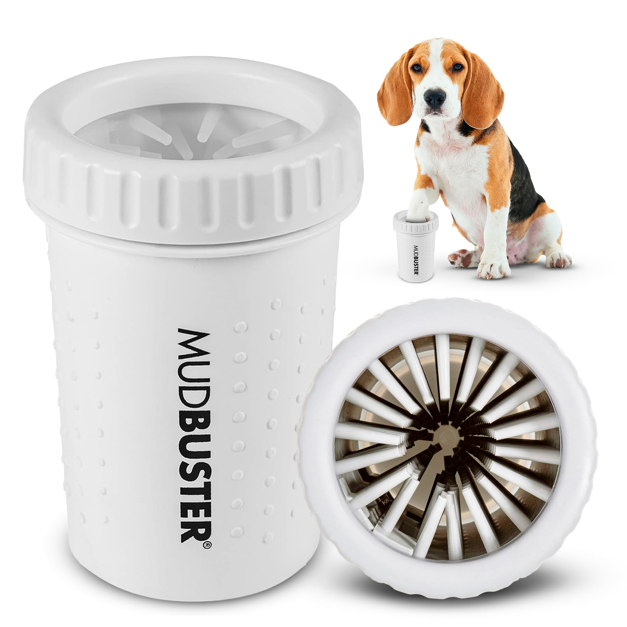 Dexas MudBuster Edición Especial - Limpiador portátil para patas de perro, mediano, blanco brillante (PW71032-22WP)