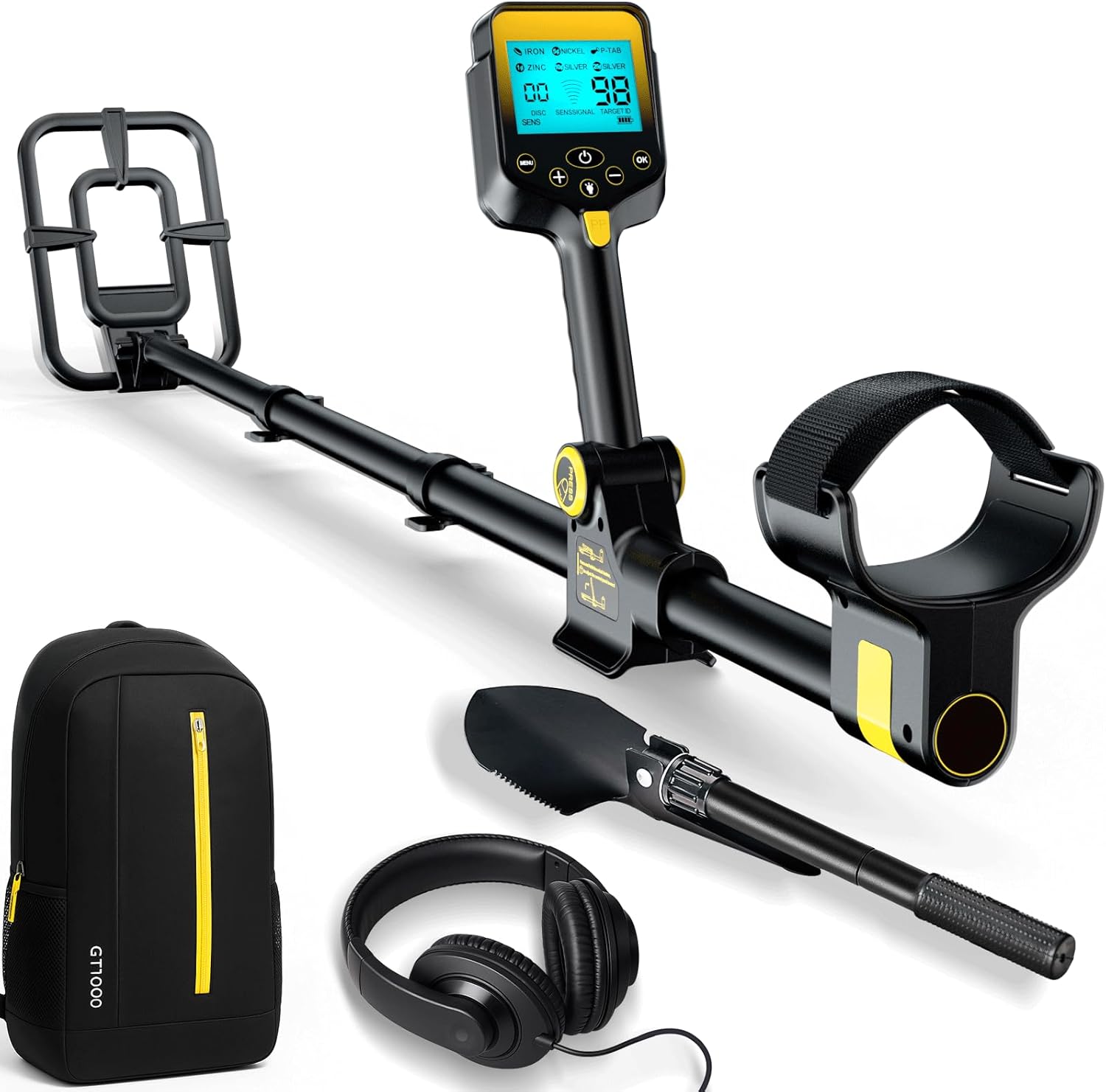 Metal Detector for Adults Waterproof - 2000mAh Chargeable Professional Cordless Gold Detector with LCD Display, Retractable Foldable Higher Accuracy Metal Detector with 10" IP68 Coil - OKESAM BLACK